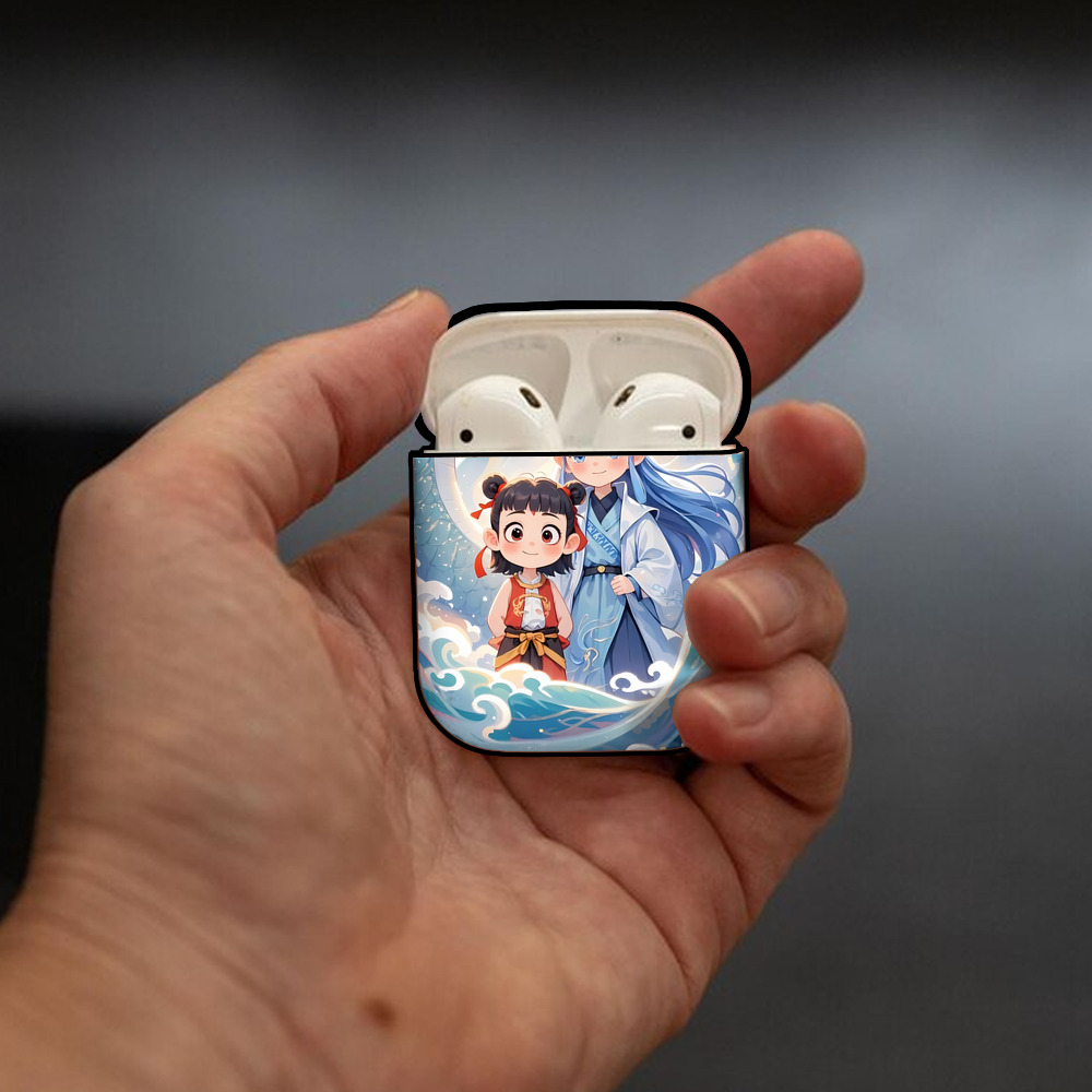 Ne Zha 2 ナタ 魔童の大暴れ AirPods 第2世代保護ケース ハードシェル ブラック 耐衝撃・防指紋・カラビナ付き