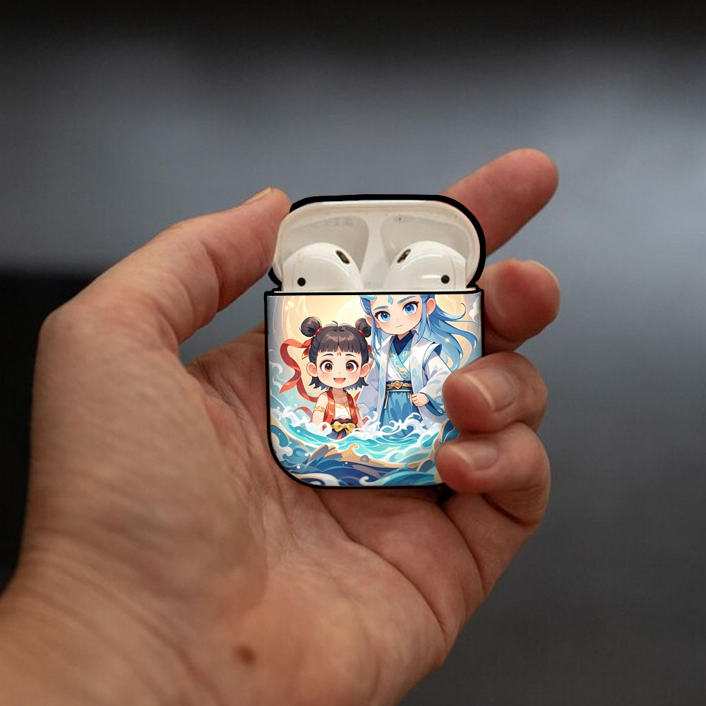 Ne Zha 2 ナタ 魔童の大暴れ AirPods 第2世代保護ケース ハードシェル ブラック 耐衝撃・防指紋・カラビナ付き