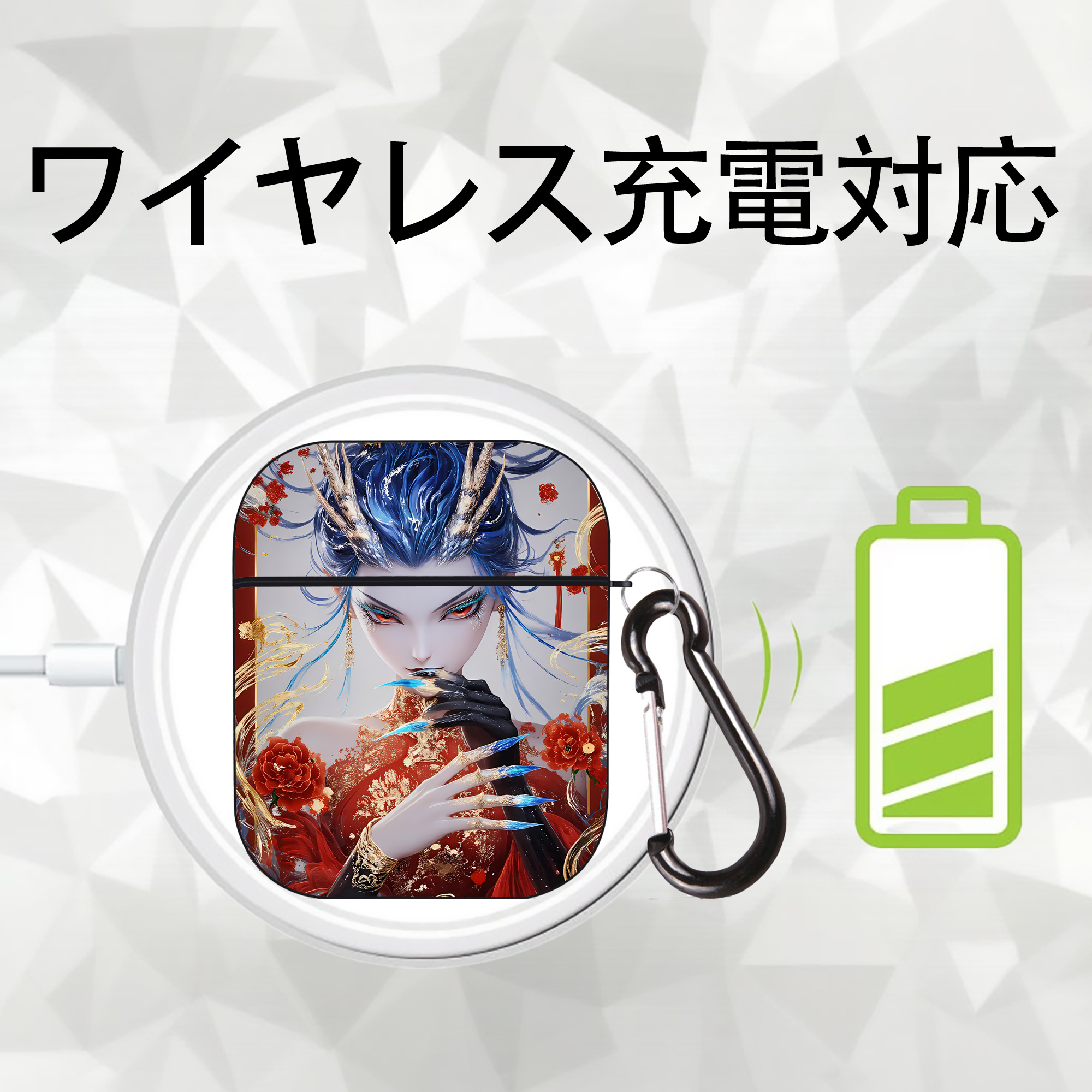 Ne Zha 2 ナタ 魔童の大暴れ AirPods 第2世代保護ケース ハードシェル ブラック 耐衝撃・防指紋・カラビナ付き