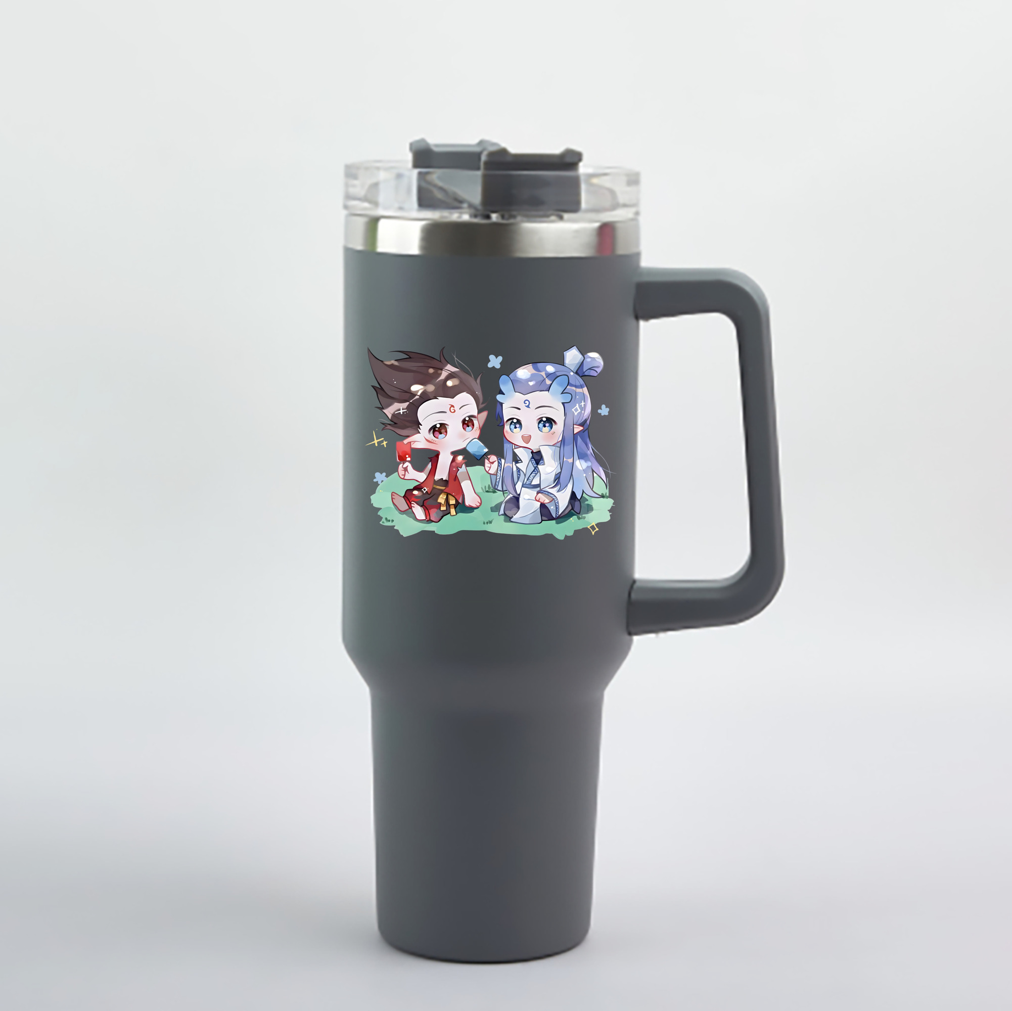 （画像用） Ne Zha 2 ナタ 魔童の大暴れ 1200mL車用タンブラー - クリスタルステッカー（プラスチックストロー付き）