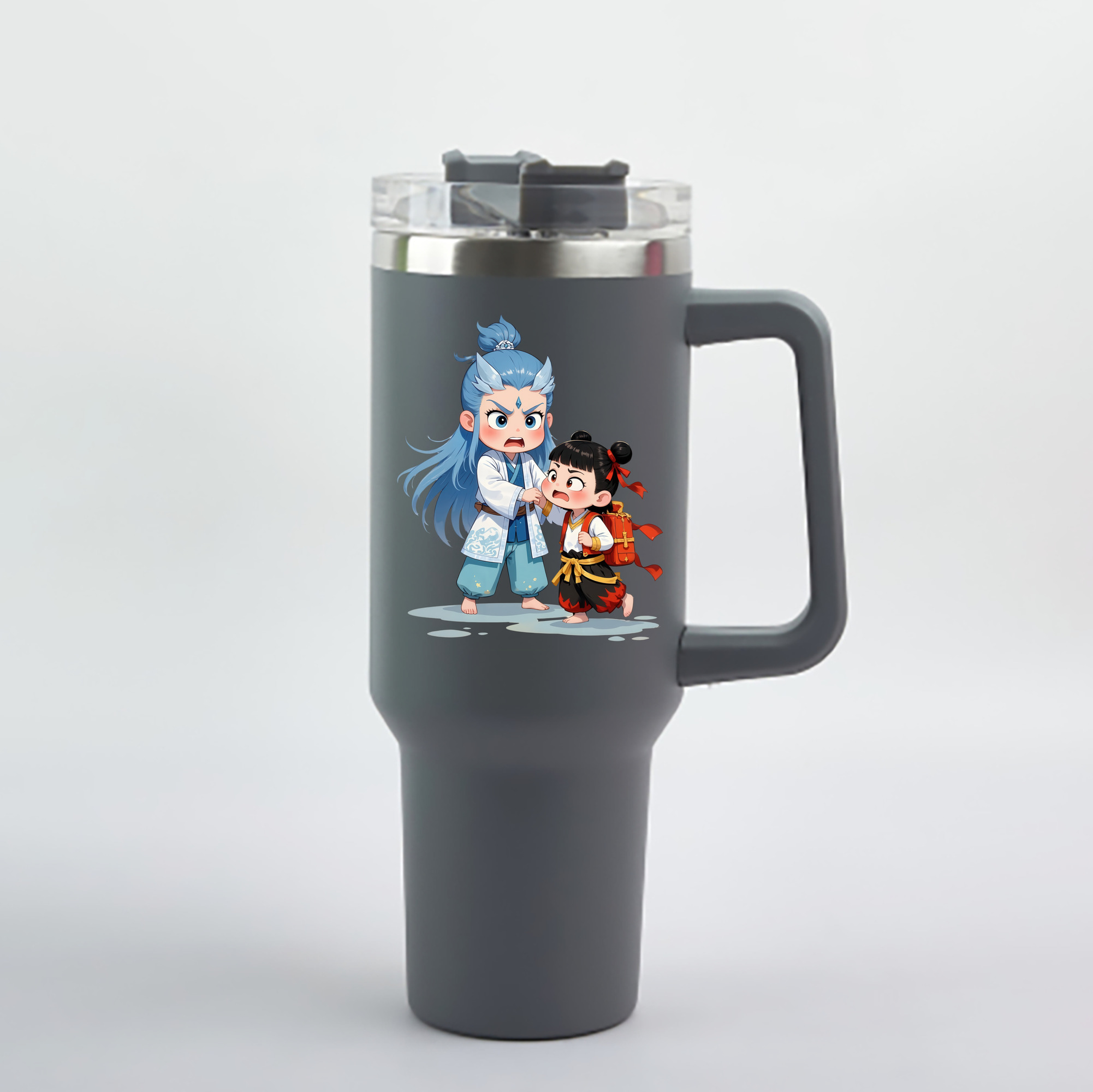 （画像用） Ne Zha 2 ナタ 魔童の大暴れ 1200mL車用タンブラー - クリスタルステッカー（プラスチックストロー付き）