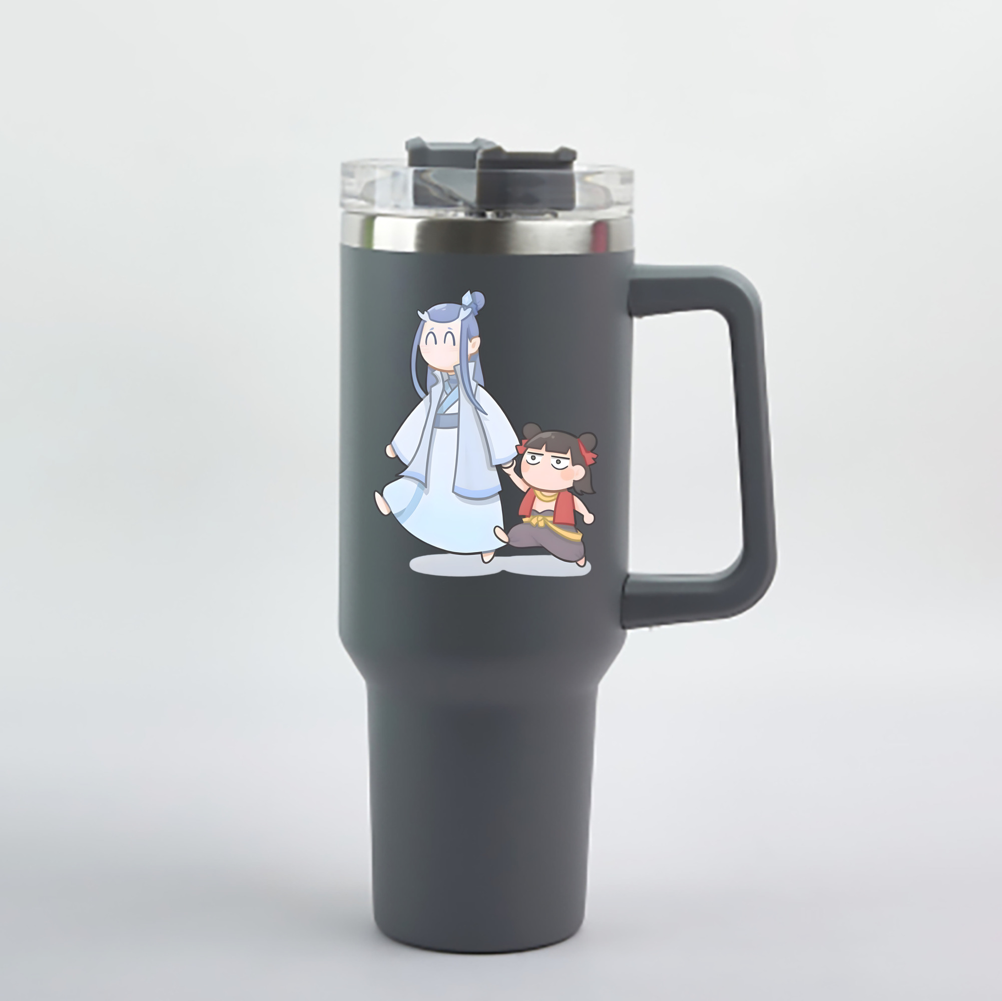 （画像用） Ne Zha 2 ナタ 魔童の大暴れ 1200mL車用タンブラー - クリスタルステッカー（プラスチックストロー付き）