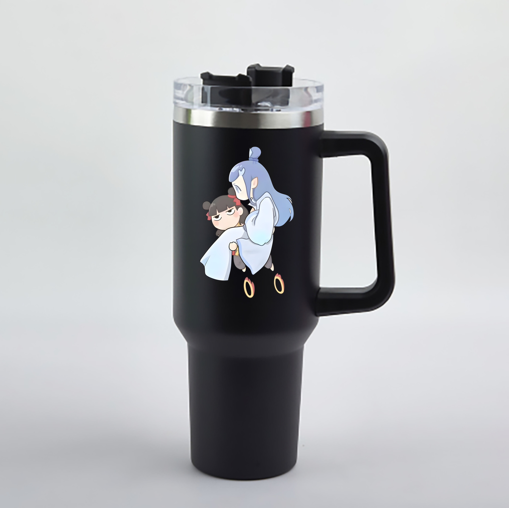 （画像用） Ne Zha 2 ナタ 魔童の大暴れ 1200mL車用タンブラー - クリスタルステッカー（プラスチックストロー付き）