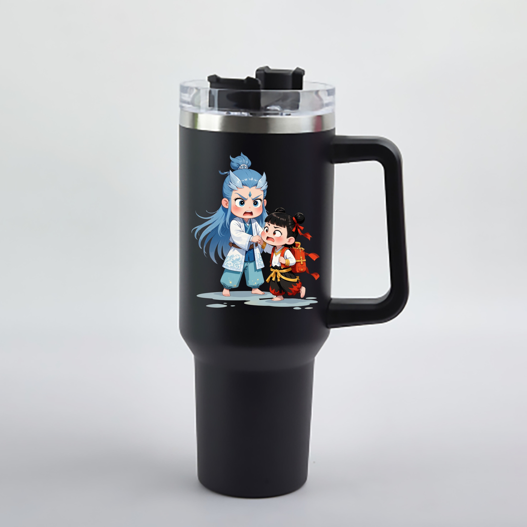 （画像用） Ne Zha 2 ナタ 魔童の大暴れ 1200mL車用タンブラー - クリスタルステッカー（プラスチックストロー付き）