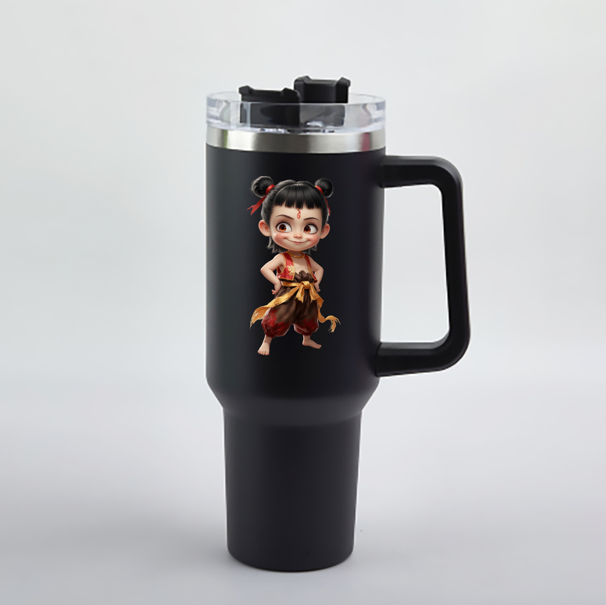 （画像用） Ne Zha 2 ナタ 魔童の大暴れ 1200mL車用タンブラー - クリスタルステッカー（プラスチックストロー付き）