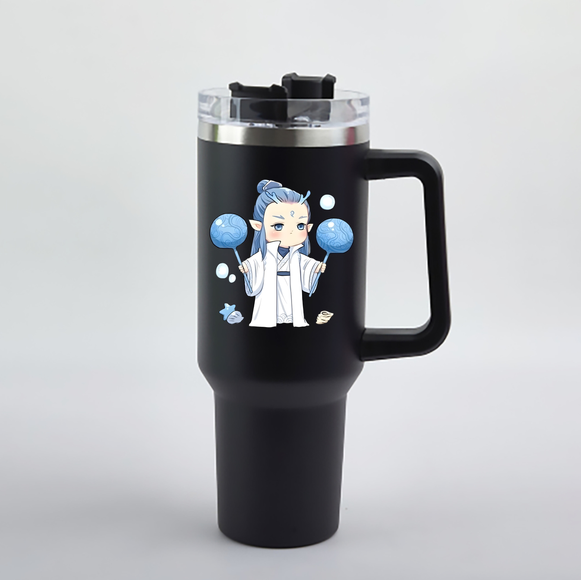 （画像用） Ne Zha 2 ナタ 魔童の大暴れ 1200mL車用タンブラー - クリスタルステッカー（プラスチックストロー付き）