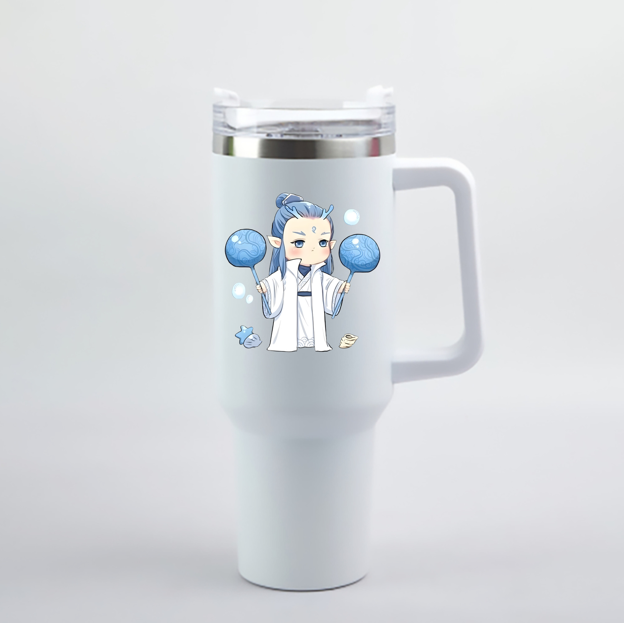 （画像用） Ne Zha 2 ナタ 魔童の大暴れ 1200mL車用タンブラー - クリスタルステッカー（プラスチックストロー付き）