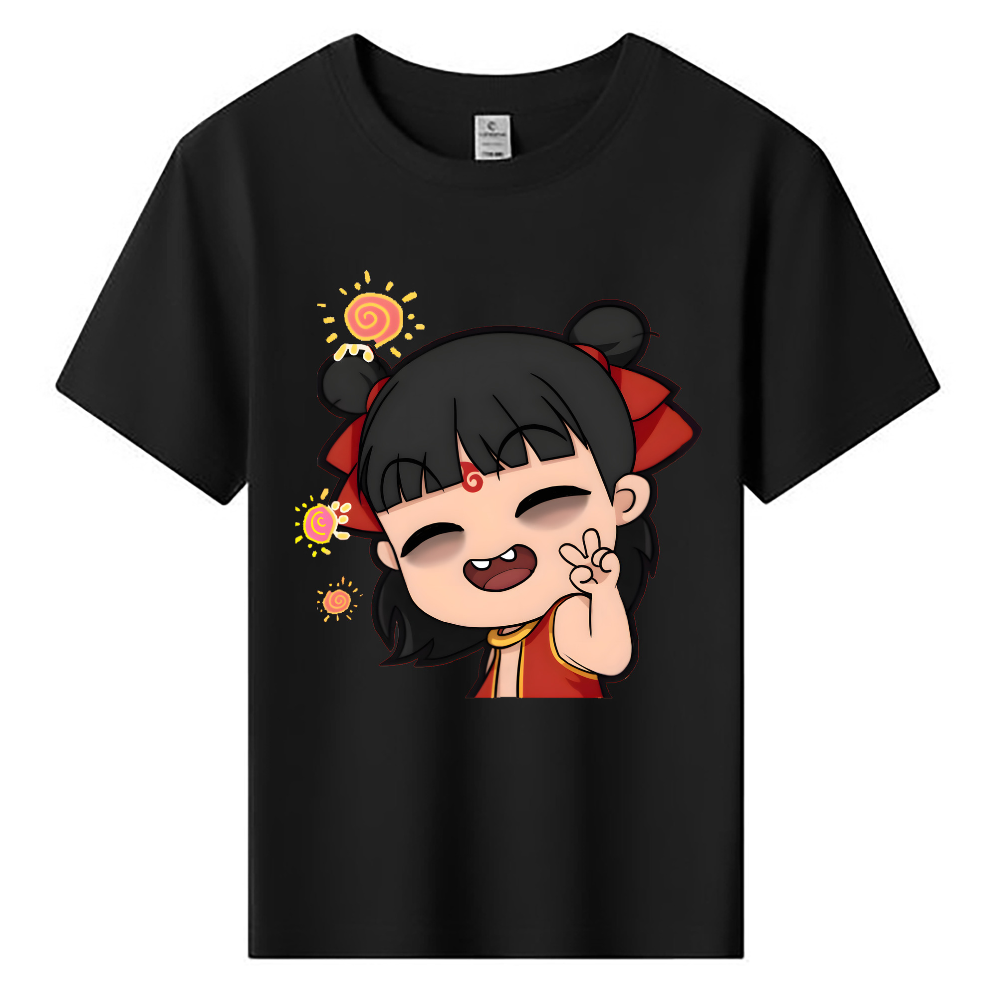 （画像用） Ne Zha 2 ナタ 魔童の大暴れ 綿100％キッズTシャツ（フロントプリント）