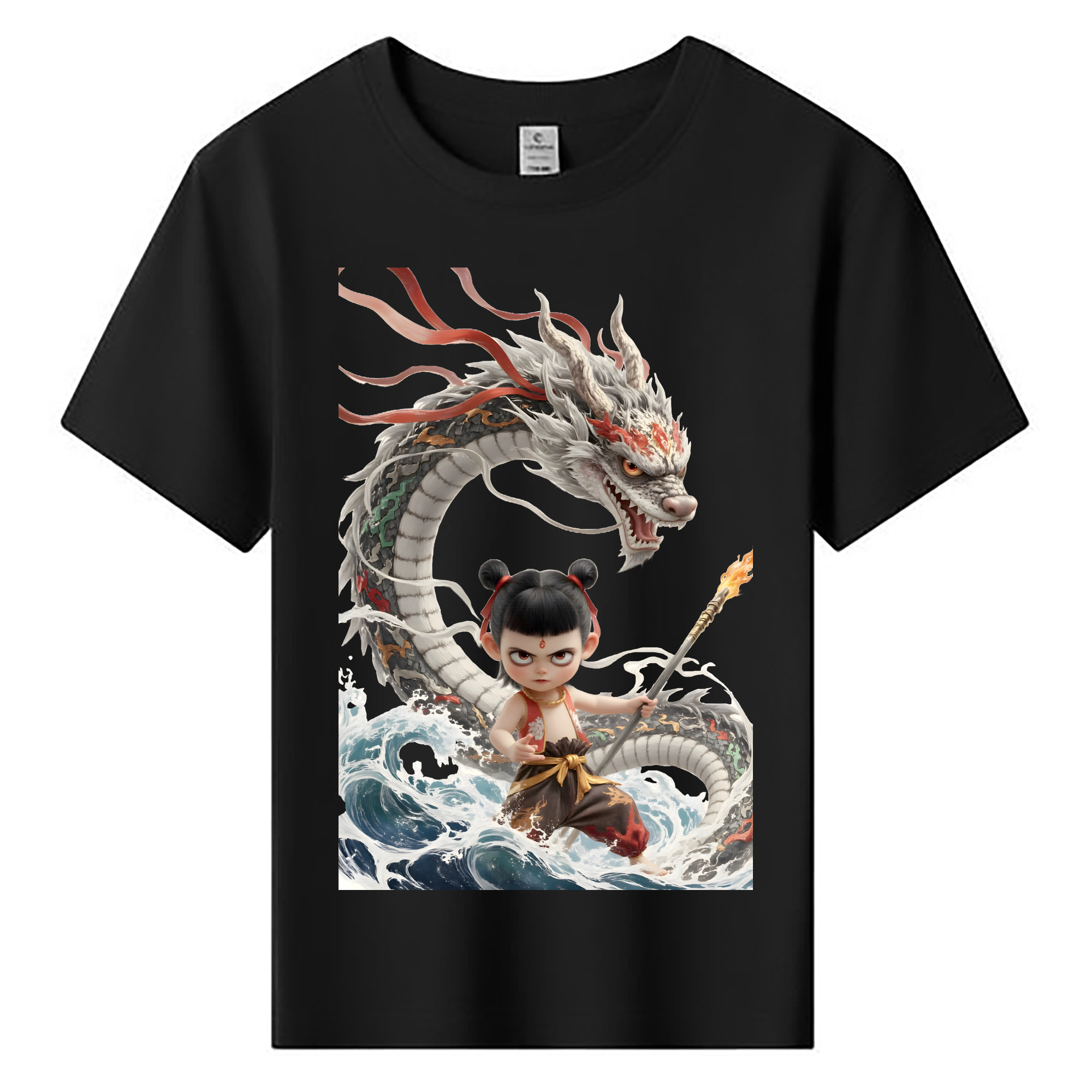 （画像用） Ne Zha 2 ナタ 魔童の大暴れ 綿100％キッズTシャツ（フロントプリント）