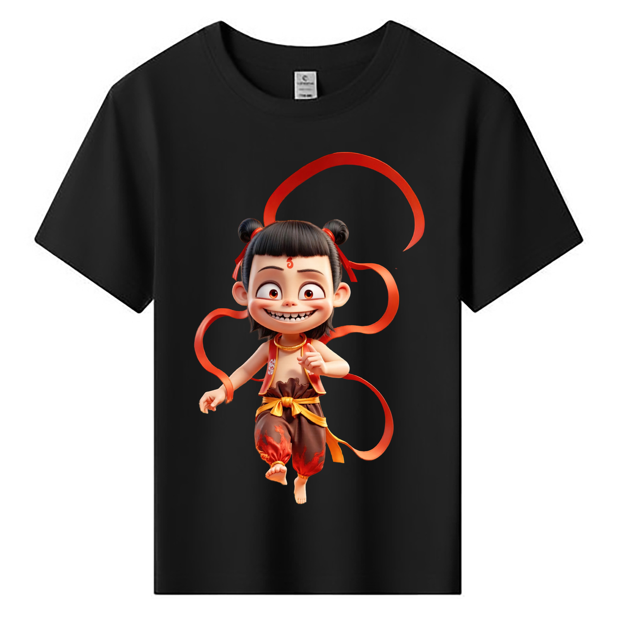（画像用） Ne Zha 2 ナタ 魔童の大暴れ 綿100％キッズTシャツ（フロントプリント）
