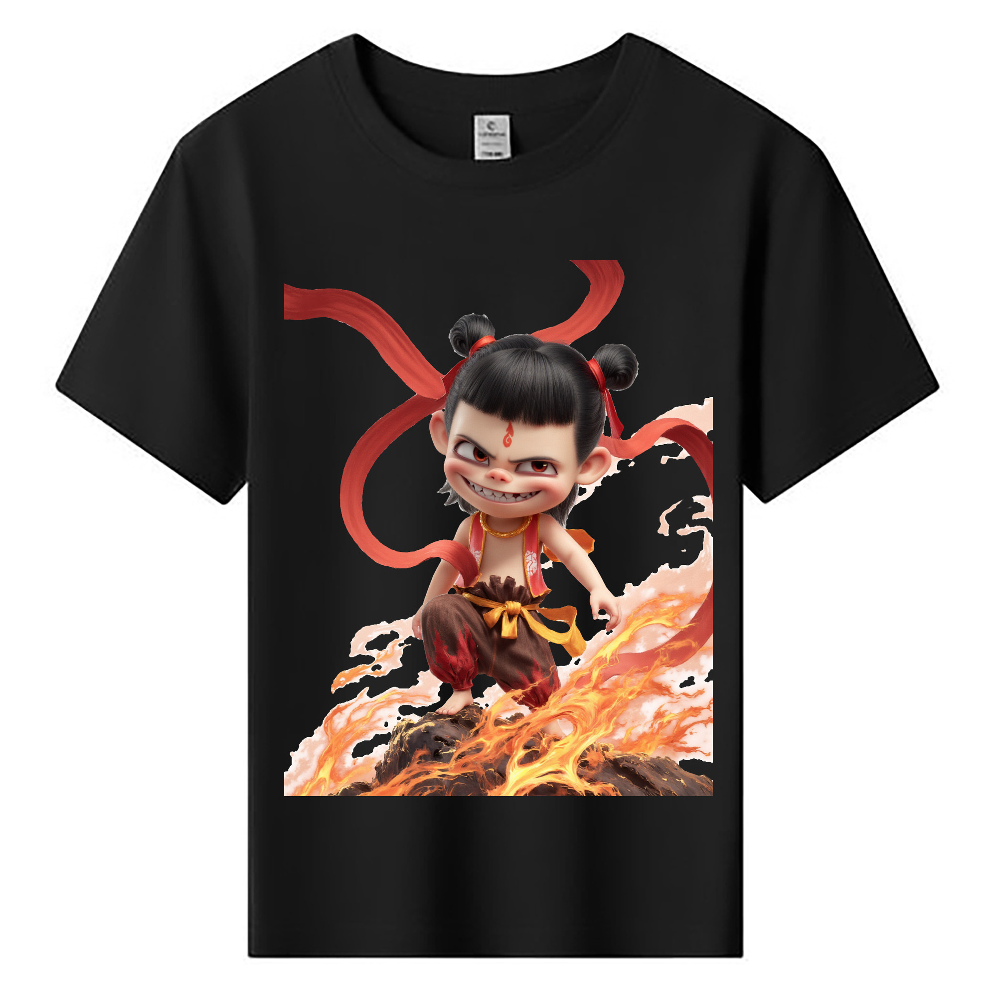 （画像用） Ne Zha 2 ナタ 魔童の大暴れ 綿100％キッズTシャツ（フロントプリント）