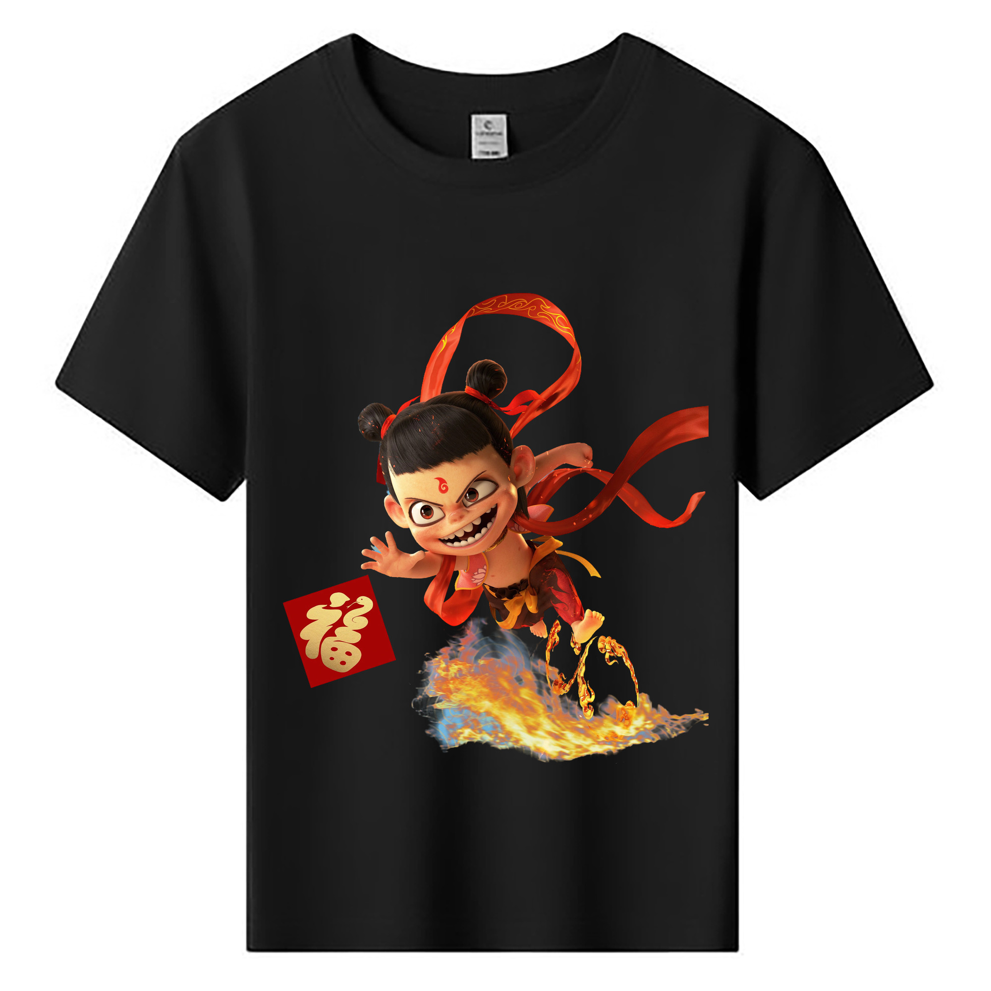 （画像用） Ne Zha 2 ナタ 魔童の大暴れ 綿100％キッズTシャツ（フロントプリント）