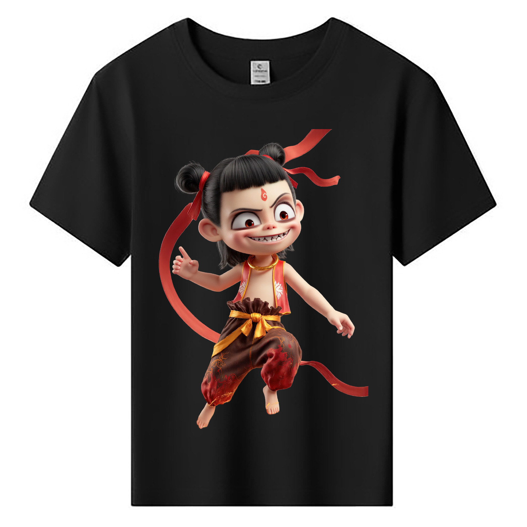 （画像用） Ne Zha 2 ナタ 魔童の大暴れ 綿100％キッズTシャツ（フロントプリント）