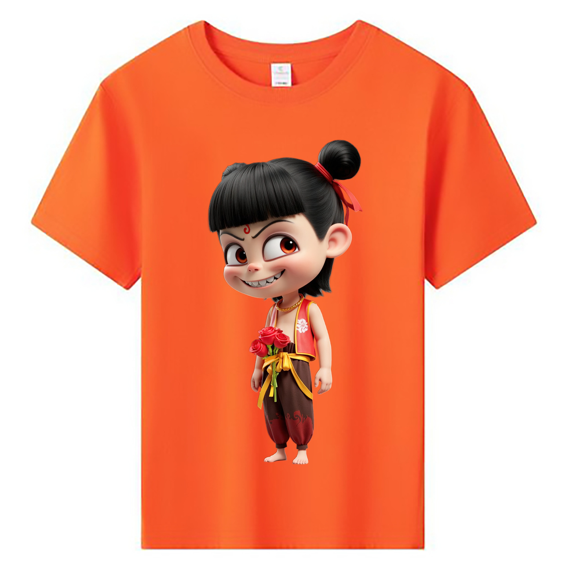 （画像用） Ne Zha 2 ナタ 魔童の大暴れ 綿100％キッズTシャツ（フロントプリント）