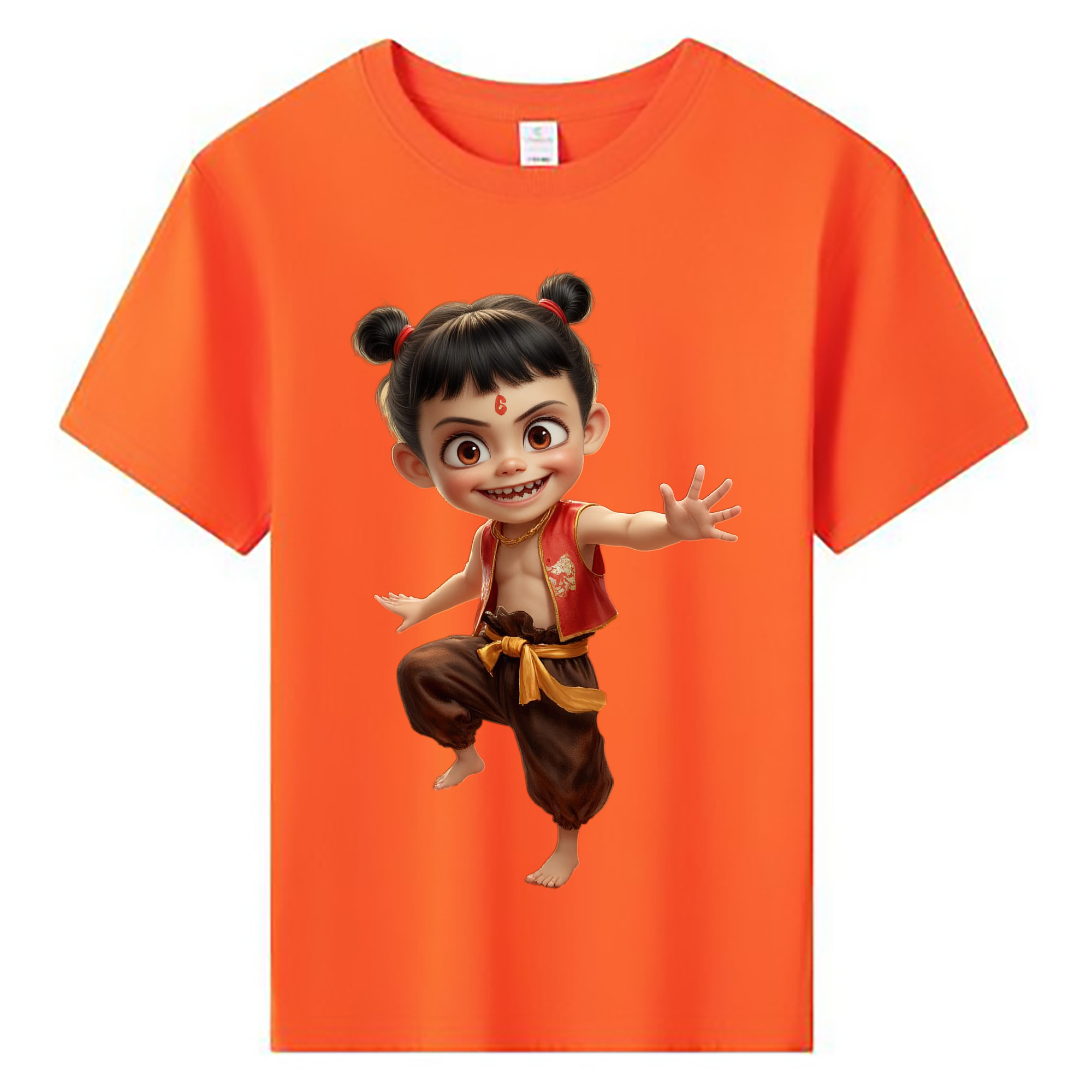 （画像用） Ne Zha 2 ナタ 魔童の大暴れ 綿100％キッズTシャツ（フロントプリント）