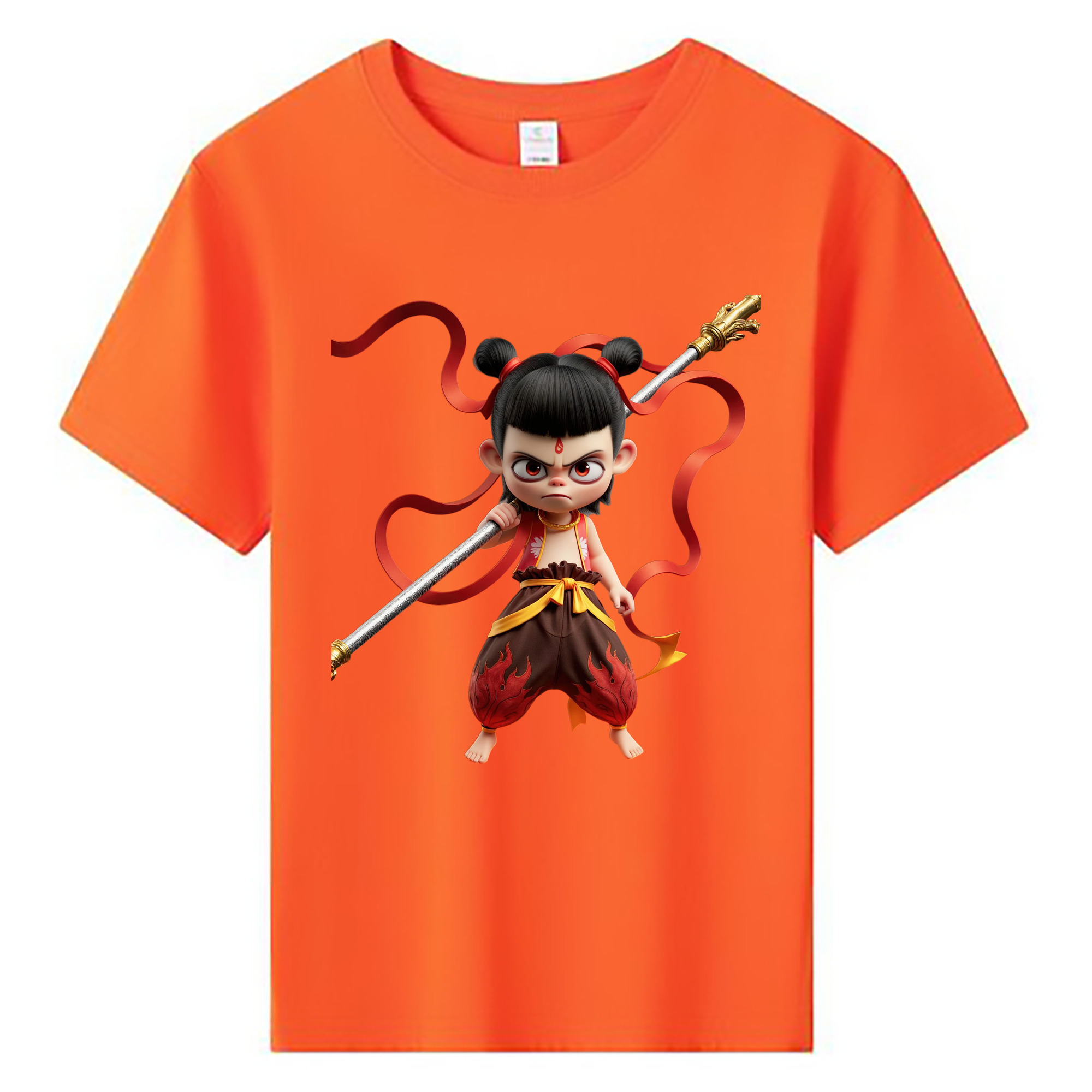 （画像用） Ne Zha 2 ナタ 魔童の大暴れ 綿100％キッズTシャツ（フロントプリント）