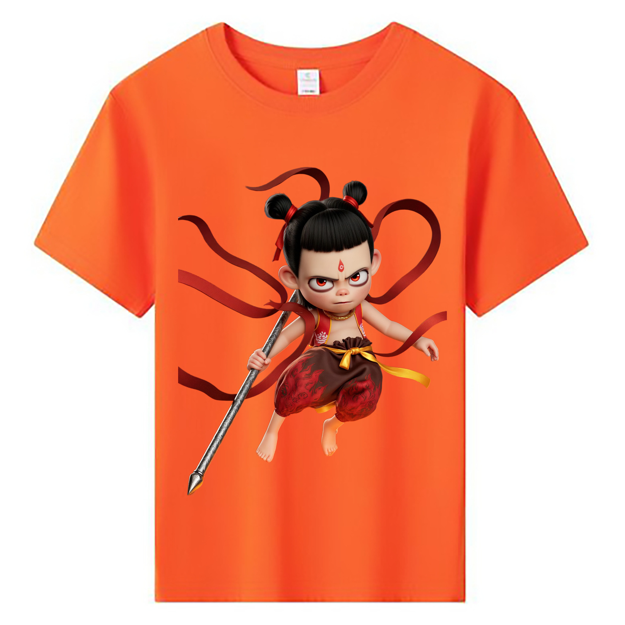 （画像用） Ne Zha 2 ナタ 魔童の大暴れ 綿100％キッズTシャツ（フロントプリント）