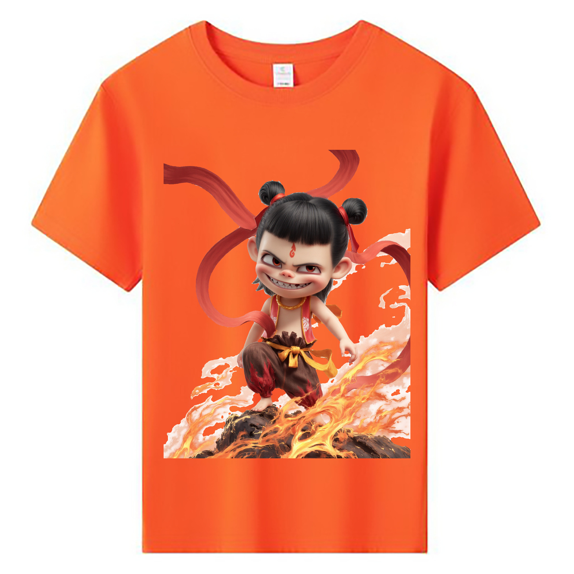 （画像用） Ne Zha 2 ナタ 魔童の大暴れ 綿100％キッズTシャツ（フロントプリント）