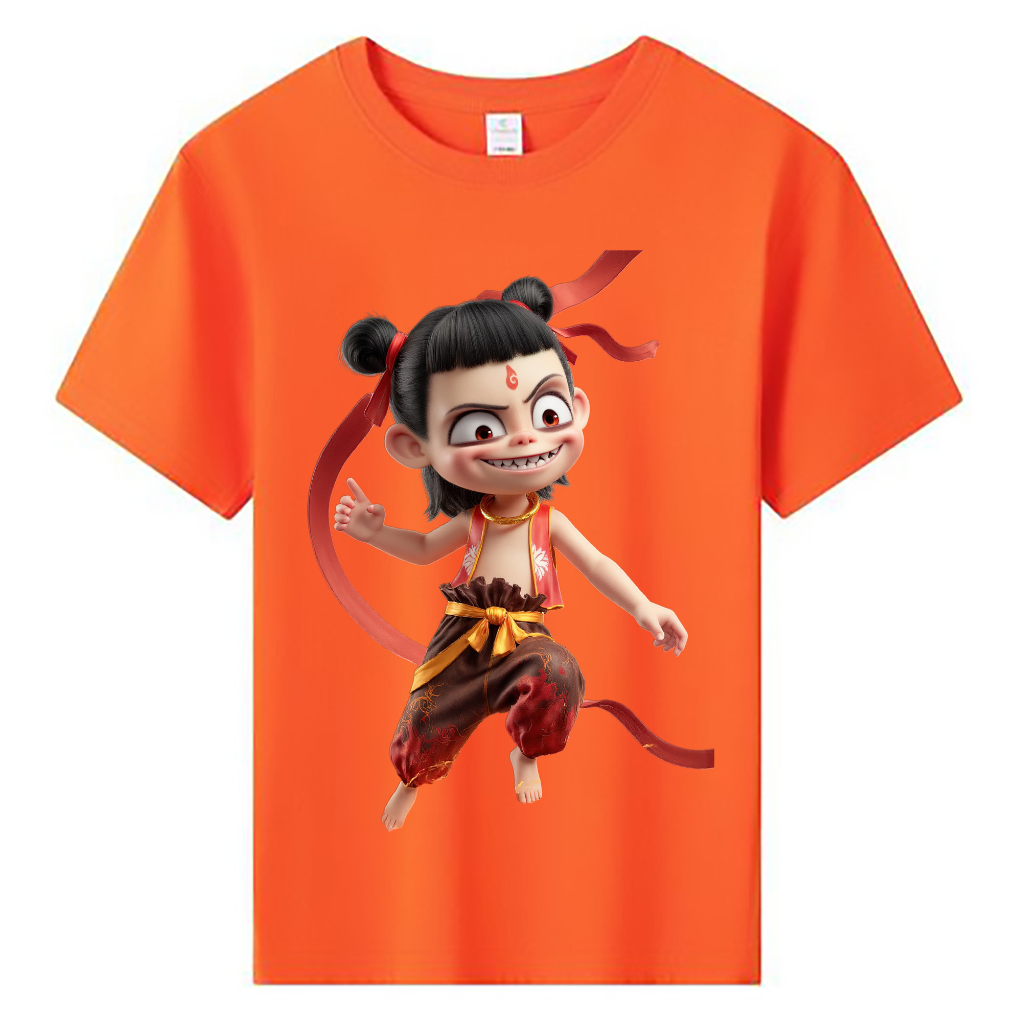 （画像用） Ne Zha 2 ナタ 魔童の大暴れ 綿100％キッズTシャツ（フロントプリント）