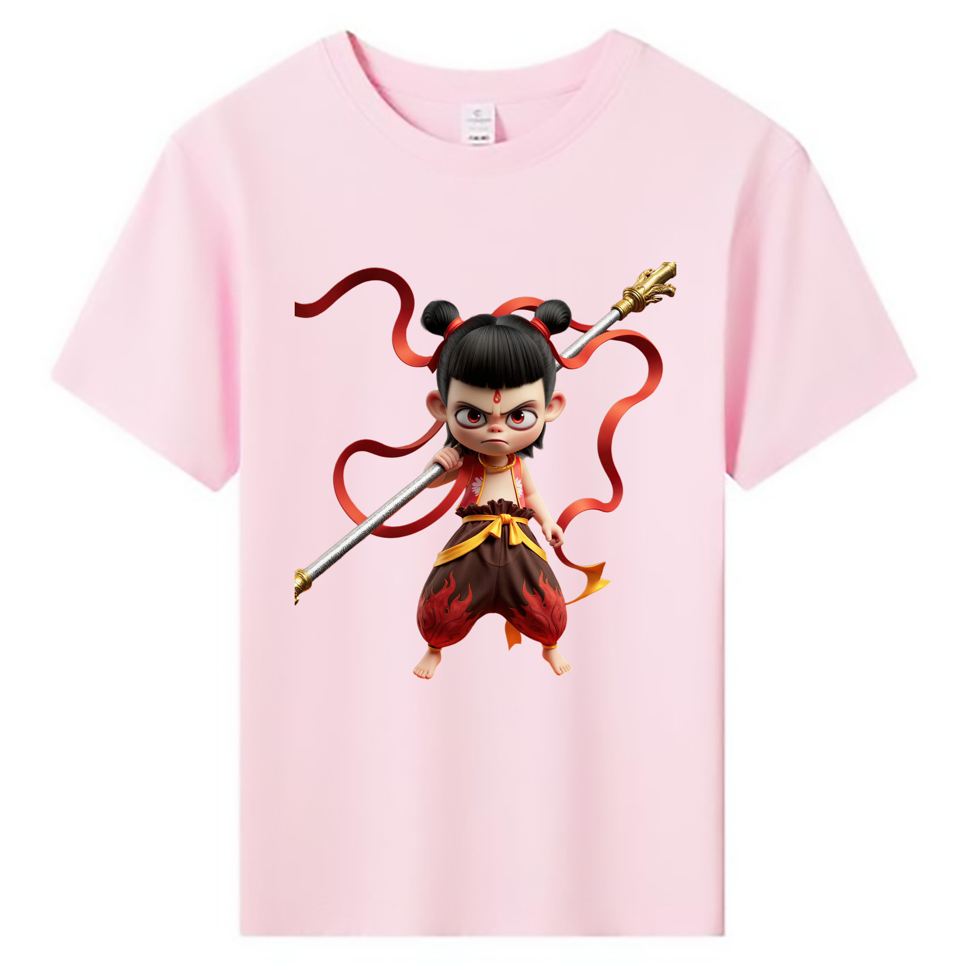 （画像用） Ne Zha 2 ナタ 魔童の大暴れ 綿100％キッズTシャツ（フロントプリント）