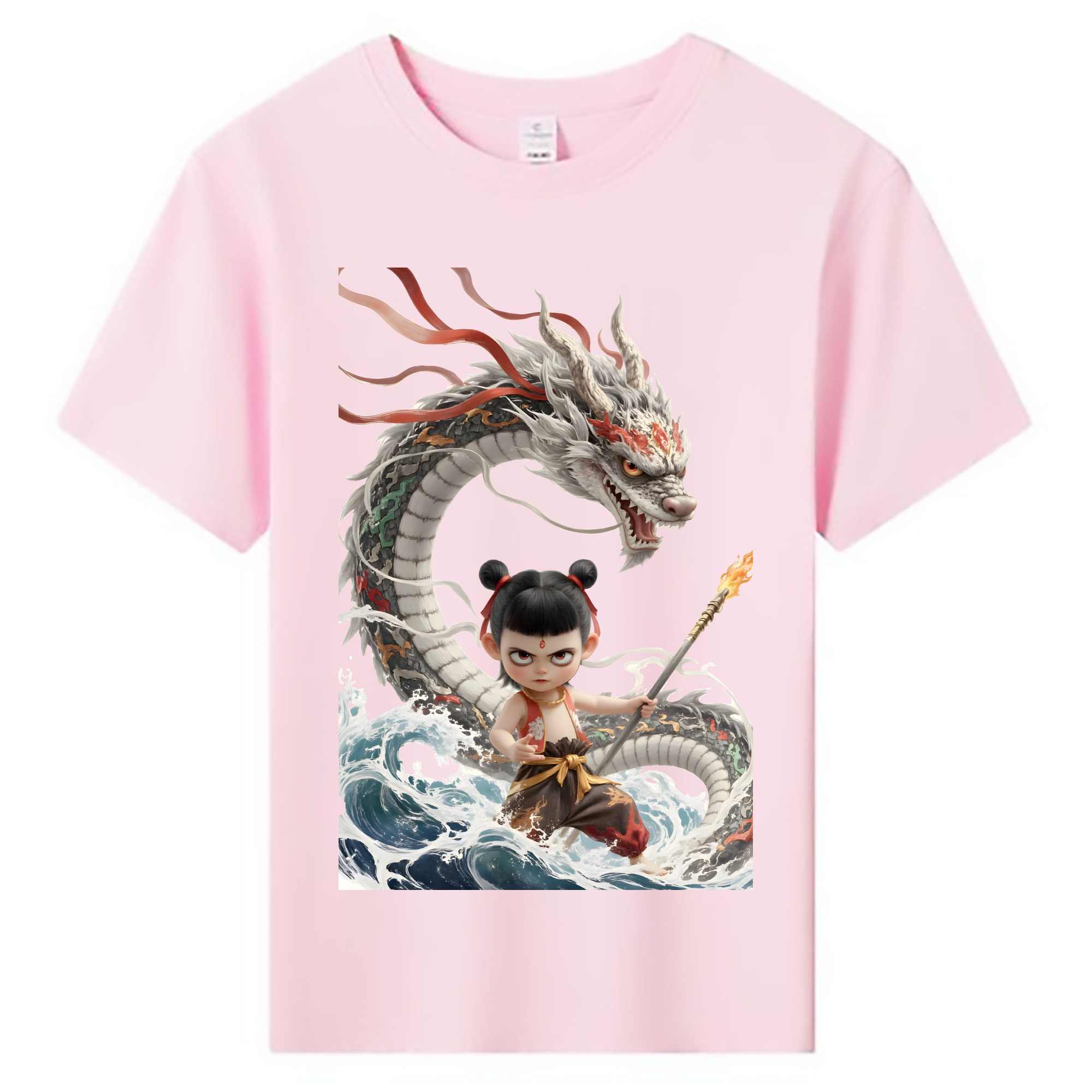 （画像用） Ne Zha 2 ナタ 魔童の大暴れ 綿100％キッズTシャツ（フロントプリント）