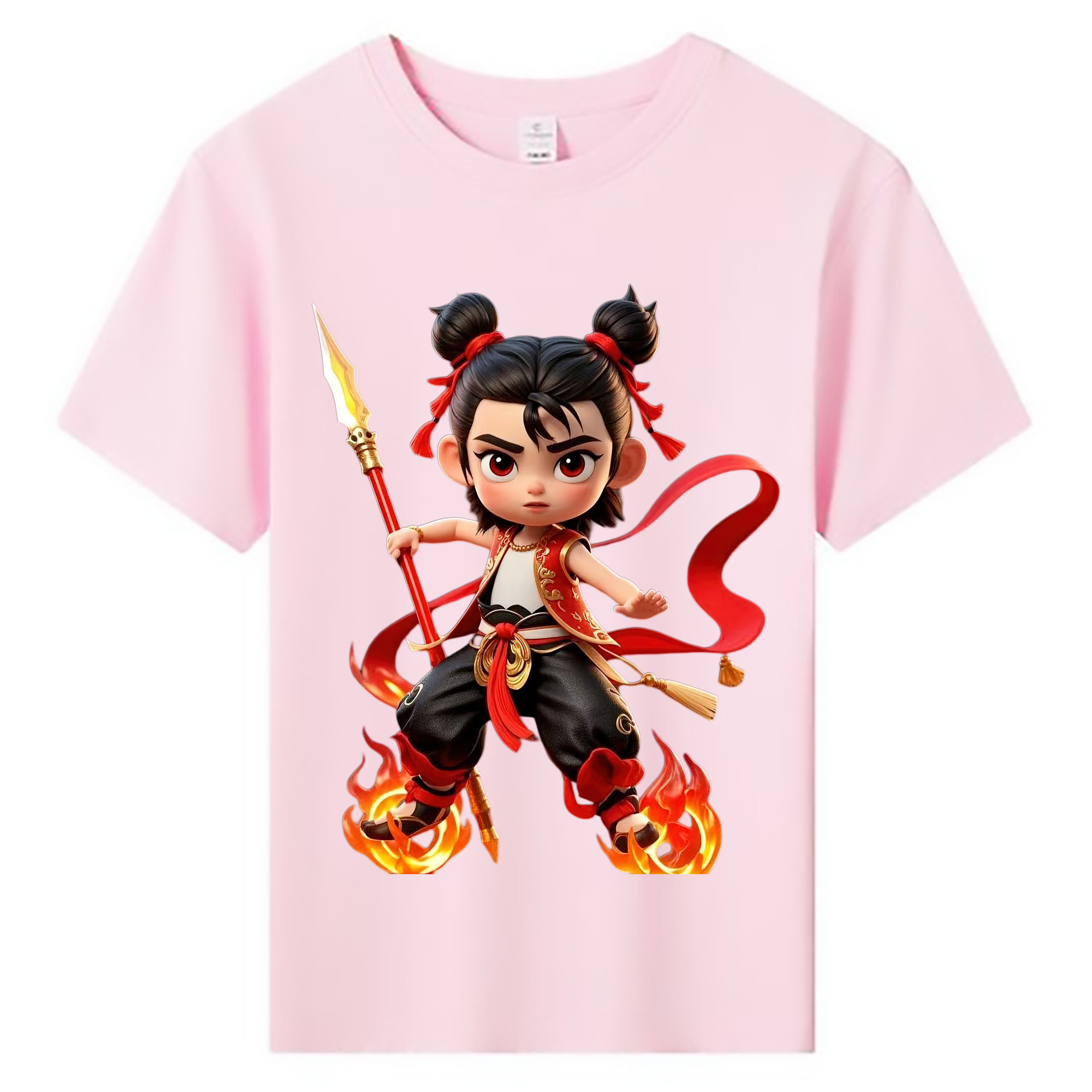 （画像用） Ne Zha 2 ナタ 魔童の大暴れ 綿100％キッズTシャツ（フロントプリント）