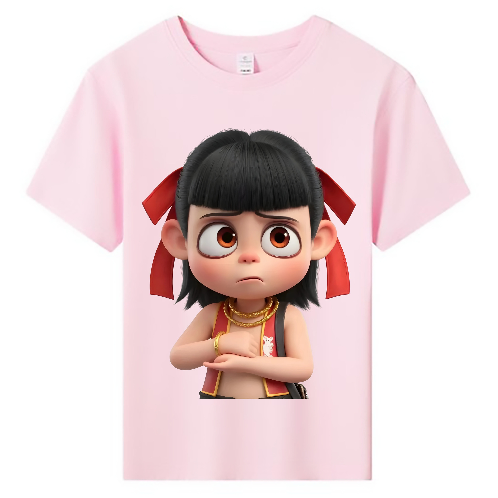 （画像用） Ne Zha 2 ナタ 魔童の大暴れ 綿100％キッズTシャツ（フロントプリント）
