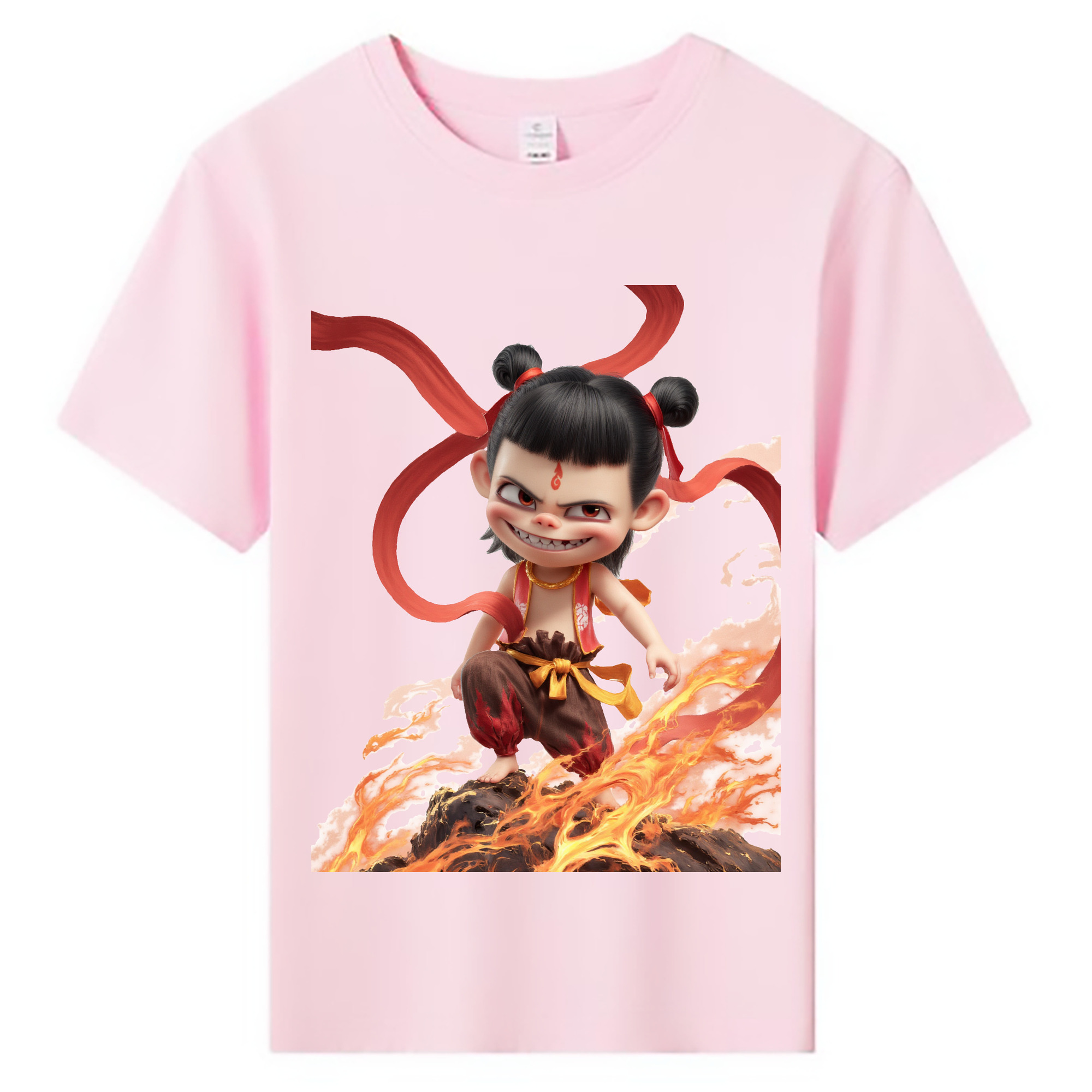 （画像用） Ne Zha 2 ナタ 魔童の大暴れ 綿100％キッズTシャツ（フロントプリント）