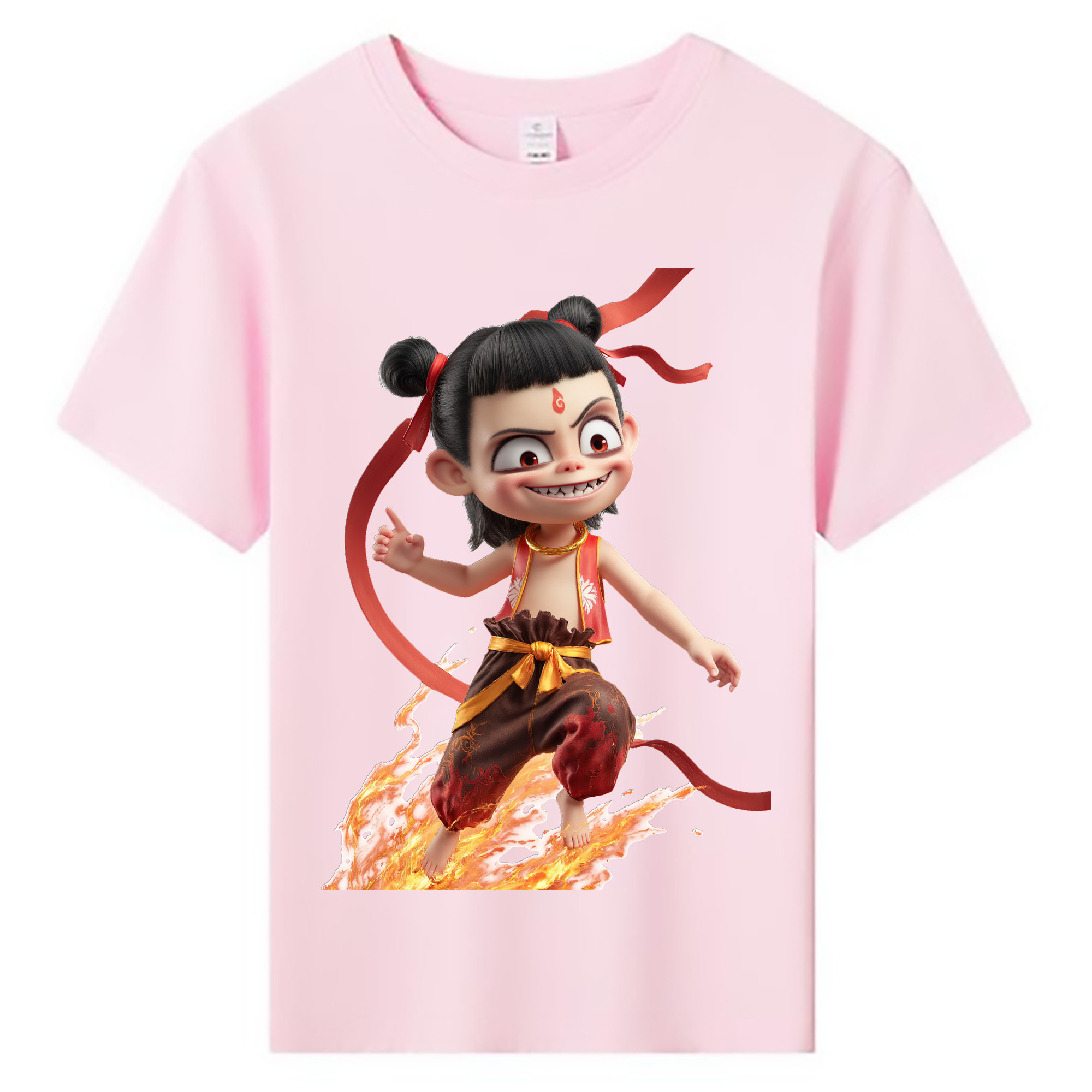 （画像用） Ne Zha 2 ナタ 魔童の大暴れ 綿100％キッズTシャツ（フロントプリント）