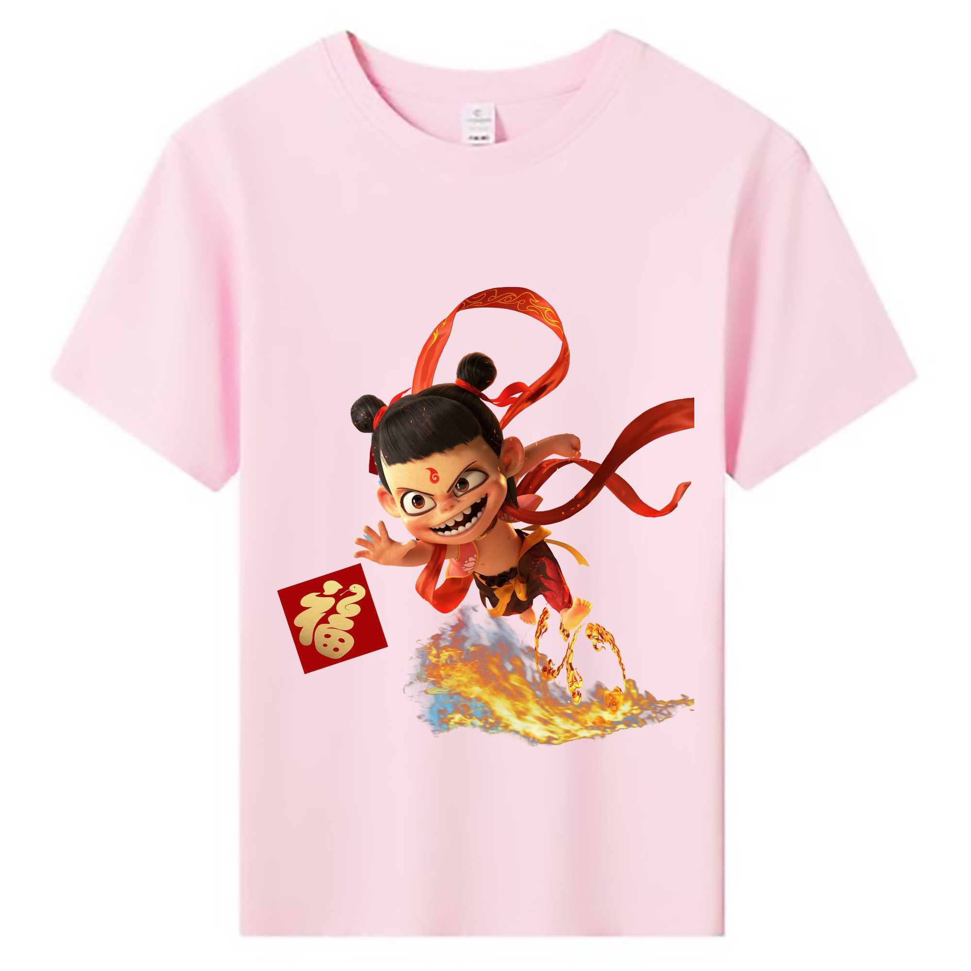 （画像用） Ne Zha 2 ナタ 魔童の大暴れ 綿100％キッズTシャツ（フロントプリント）