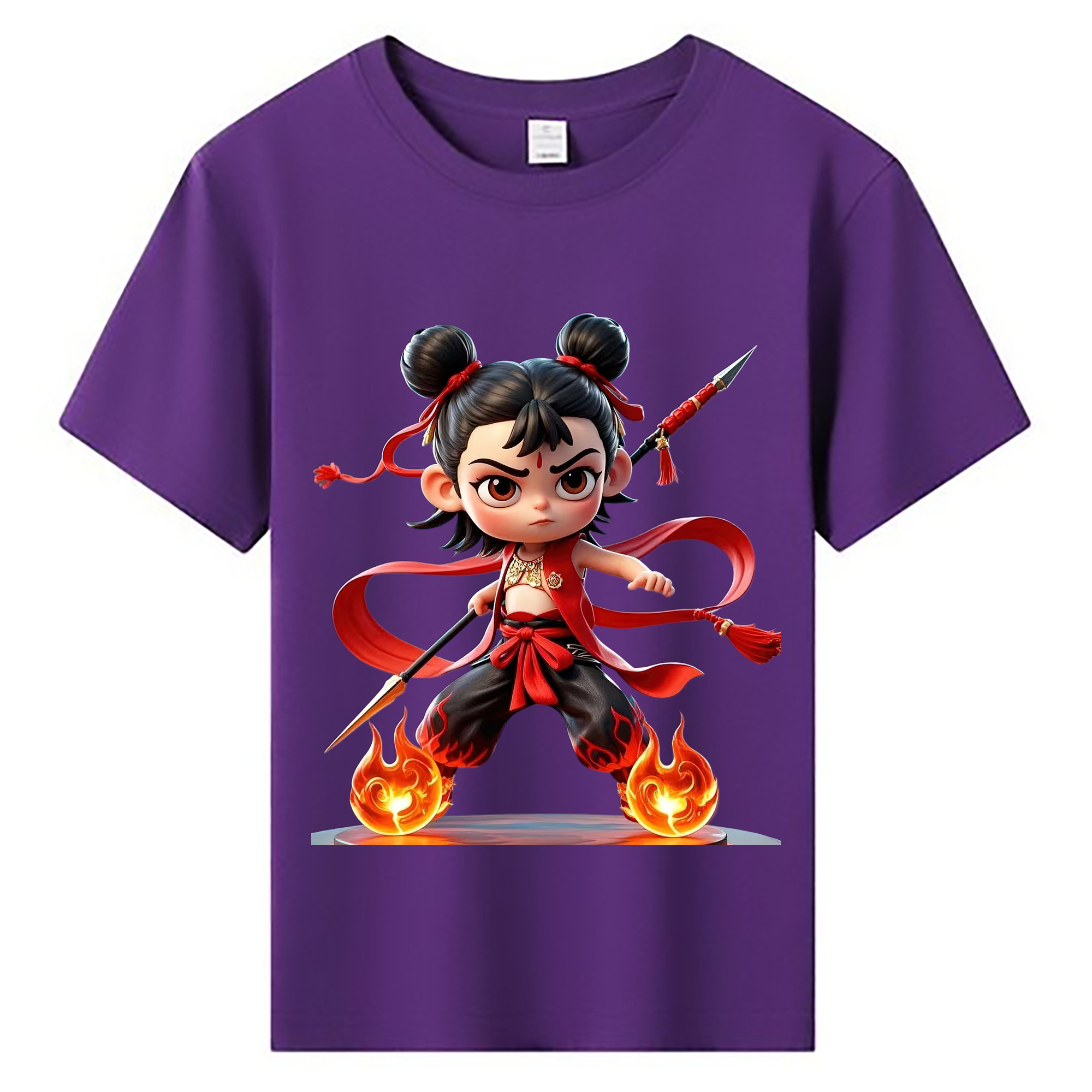 （画像用） Ne Zha 2 ナタ 魔童の大暴れ 綿100％キッズTシャツ（フロントプリント）
