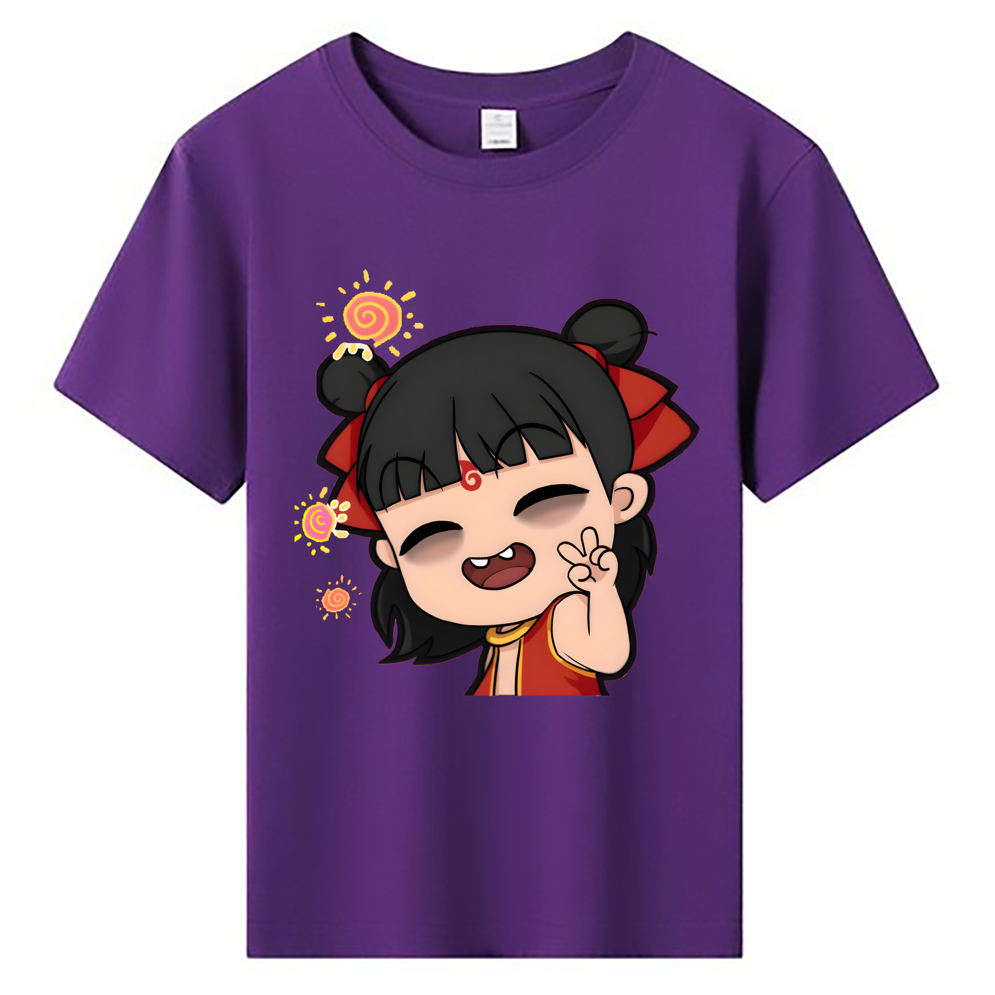 （画像用） Ne Zha 2 ナタ 魔童の大暴れ 綿100％キッズTシャツ（フロントプリント）