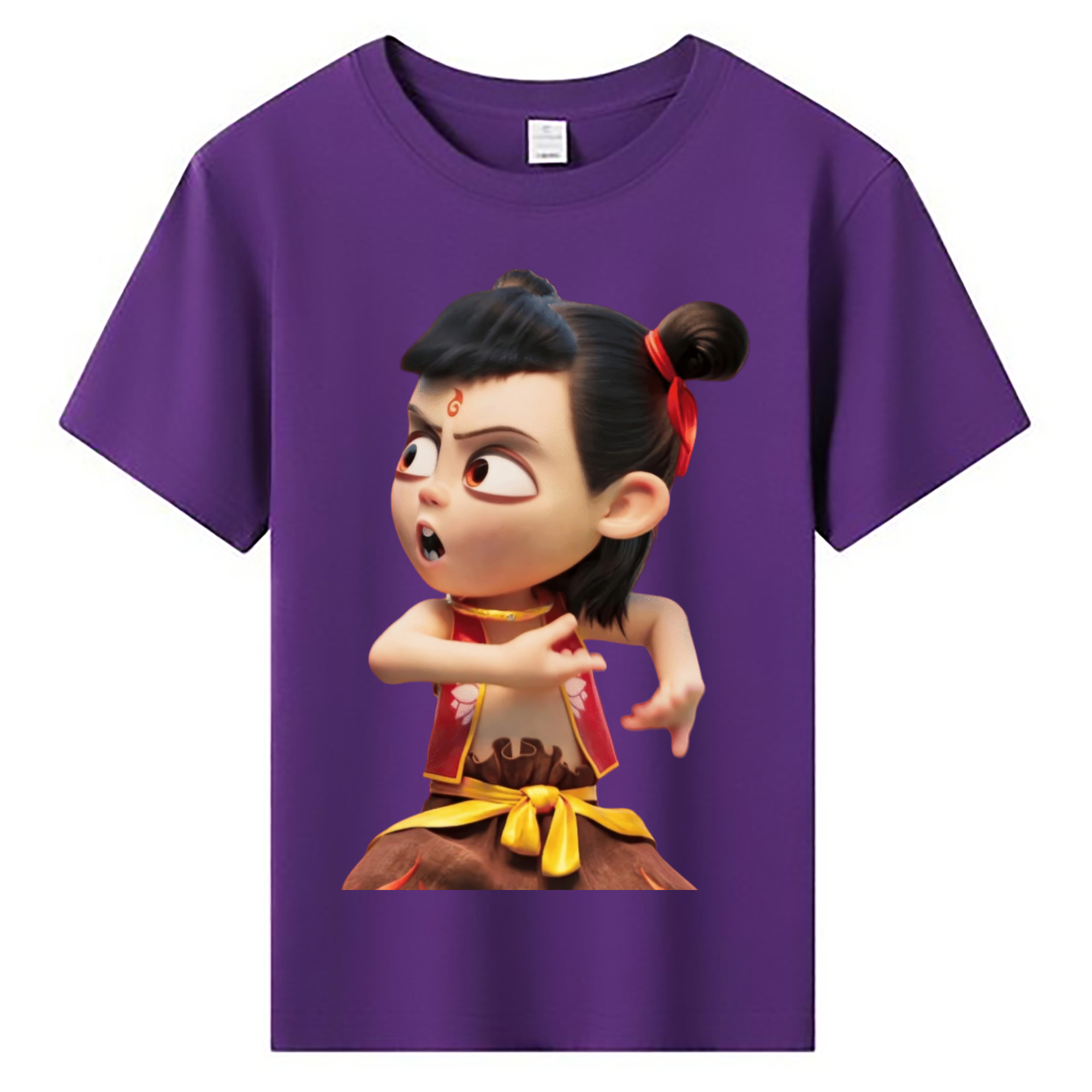 （画像用） Ne Zha 2 ナタ 魔童の大暴れ 綿100％キッズTシャツ（フロントプリント）