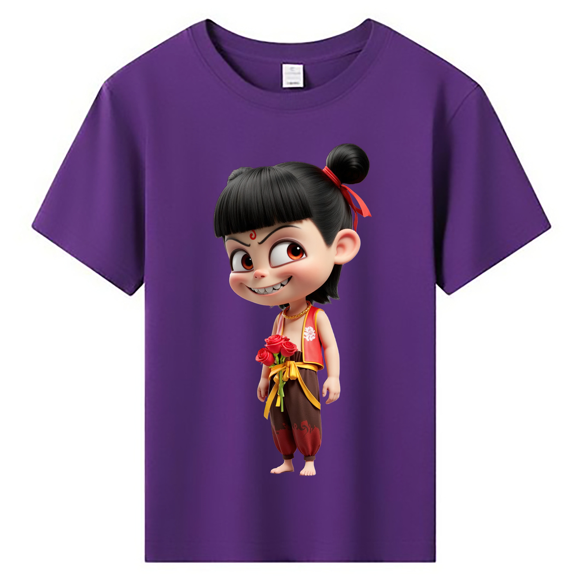 （画像用） Ne Zha 2 ナタ 魔童の大暴れ 綿100％キッズTシャツ（フロントプリント）