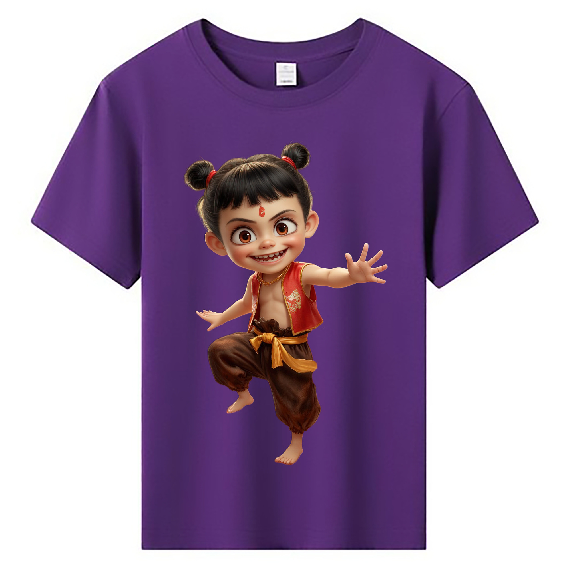 （画像用） Ne Zha 2 ナタ 魔童の大暴れ 綿100％キッズTシャツ（フロントプリント）