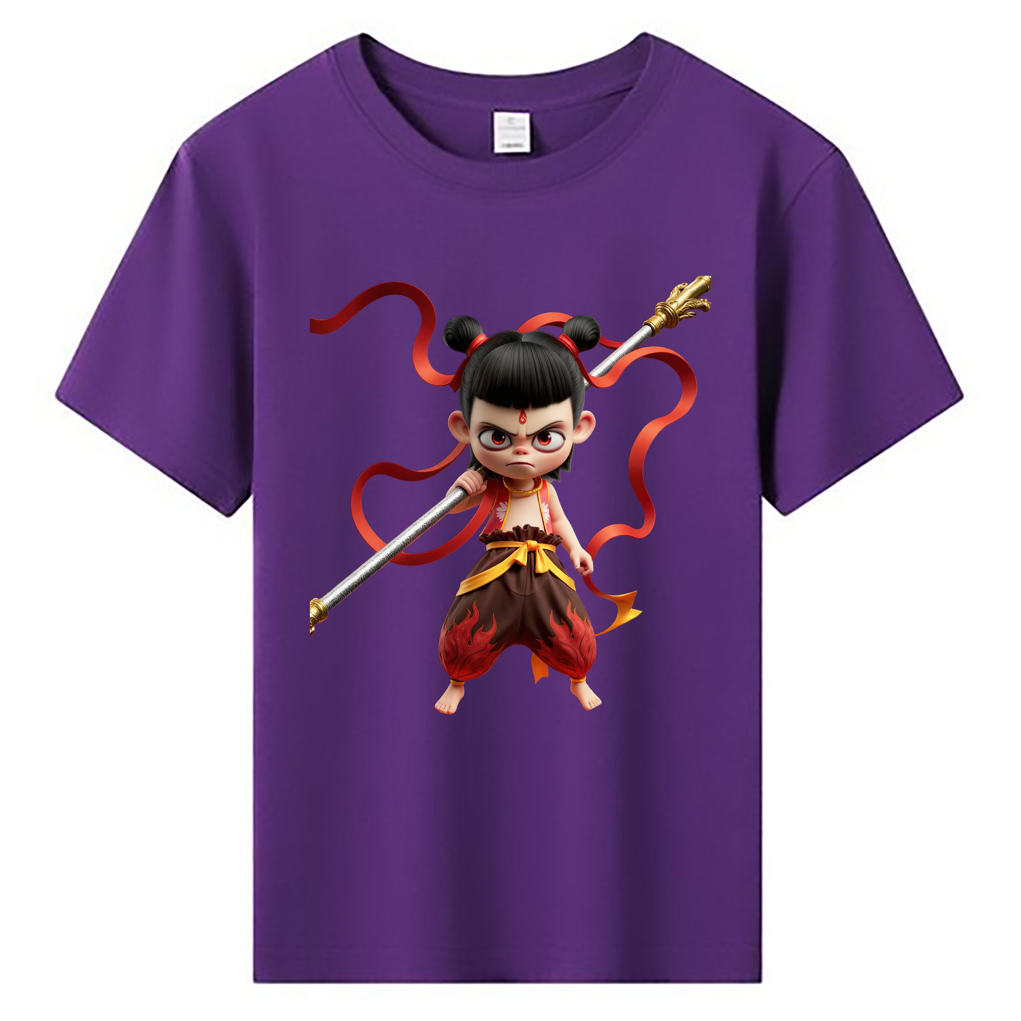 （画像用） Ne Zha 2 ナタ 魔童の大暴れ 綿100％キッズTシャツ（フロントプリント）