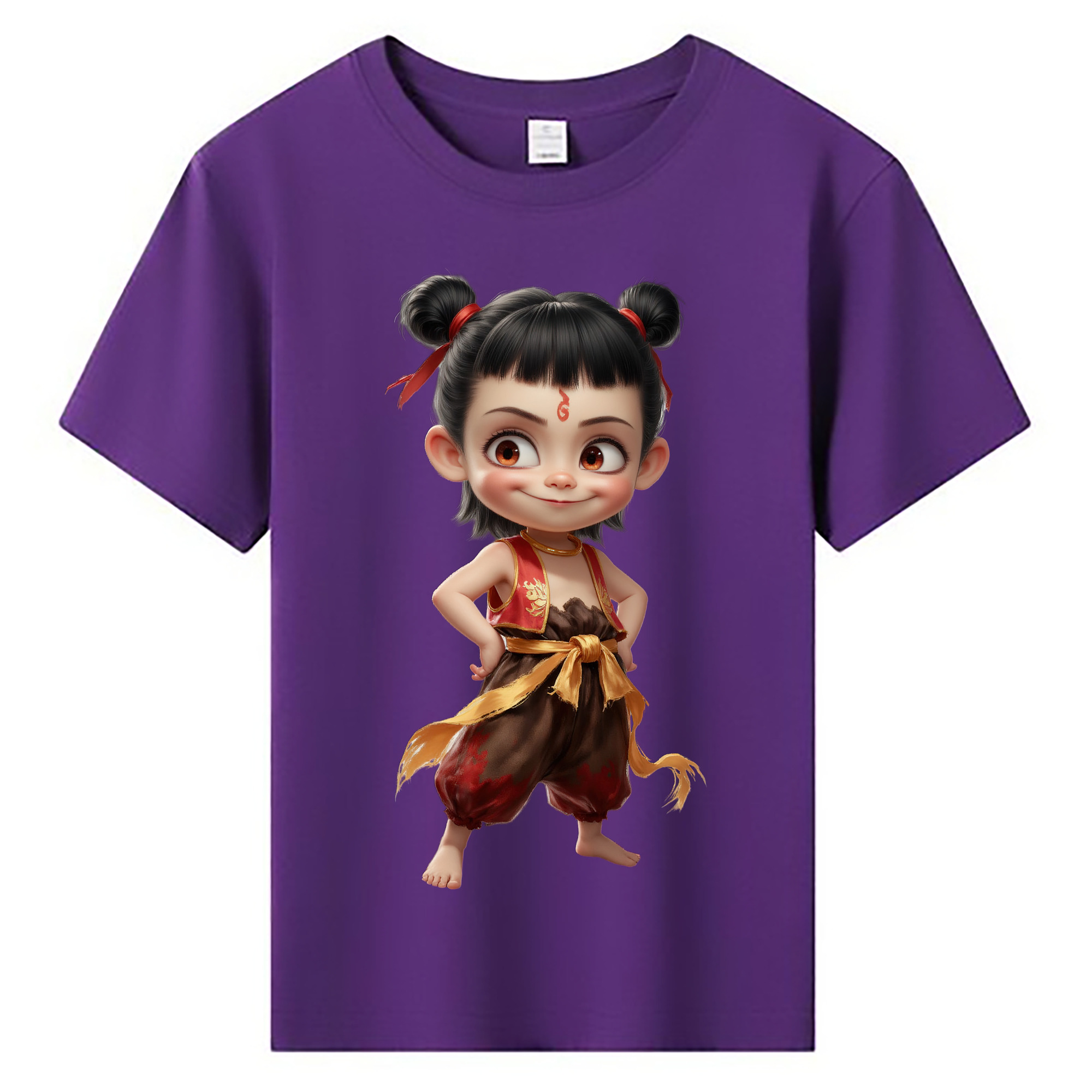 （画像用） Ne Zha 2 ナタ 魔童の大暴れ 綿100％キッズTシャツ（フロントプリント）