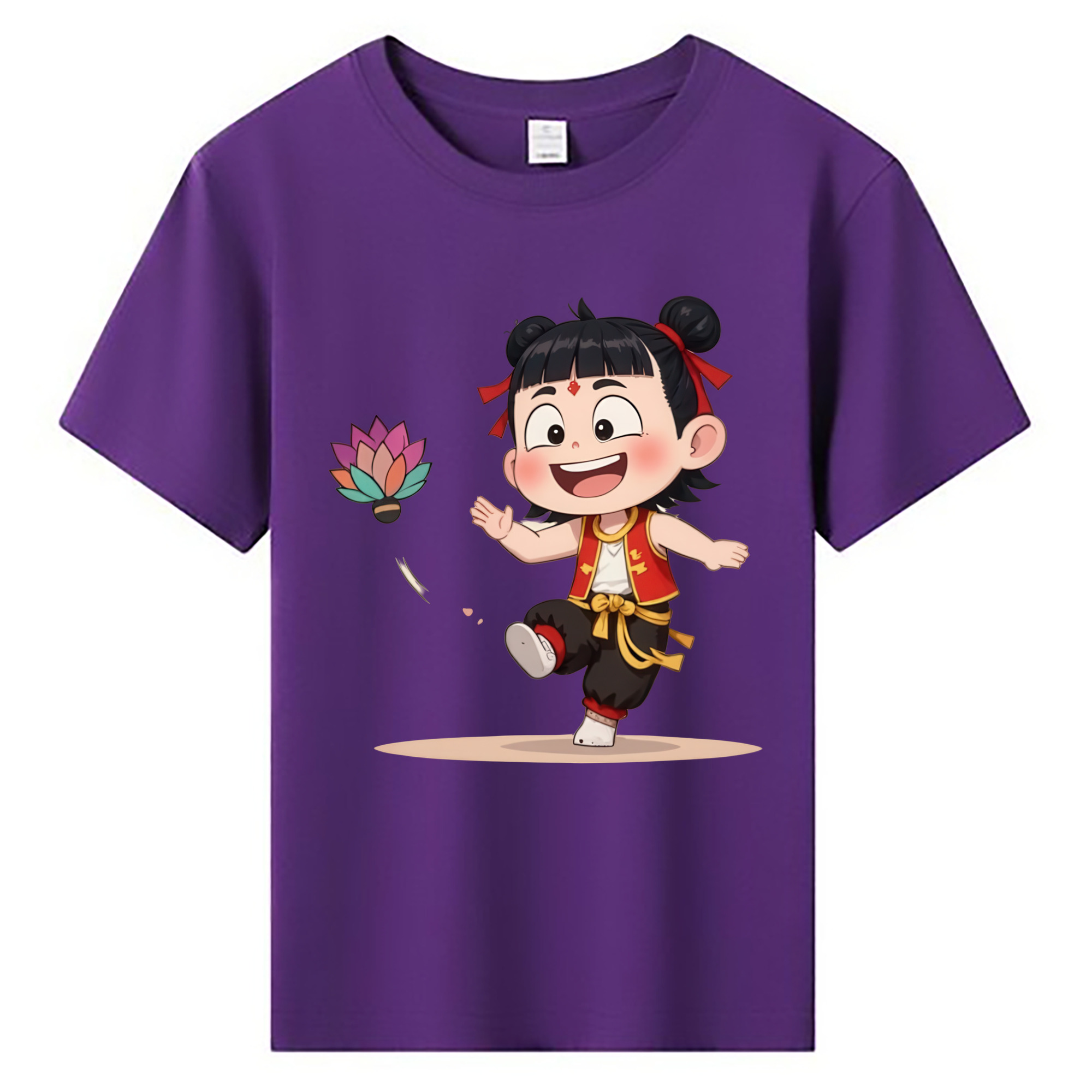 （画像用） Ne Zha 2 ナタ 魔童の大暴れ 綿100％キッズTシャツ（フロントプリント）