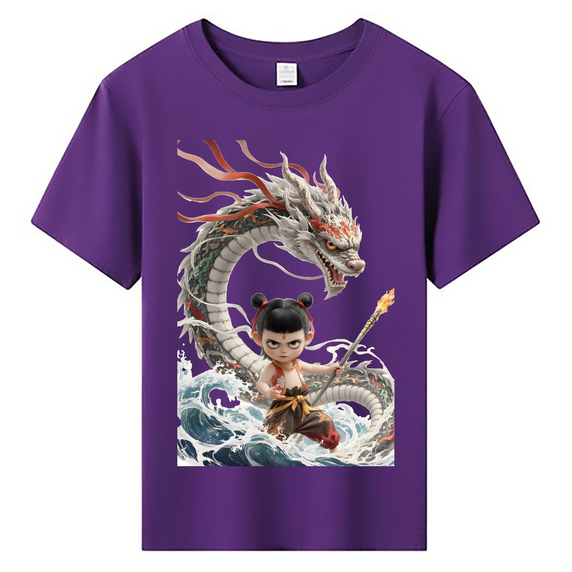 （画像用） Ne Zha 2 ナタ 魔童の大暴れ 綿100％キッズTシャツ（フロントプリント）