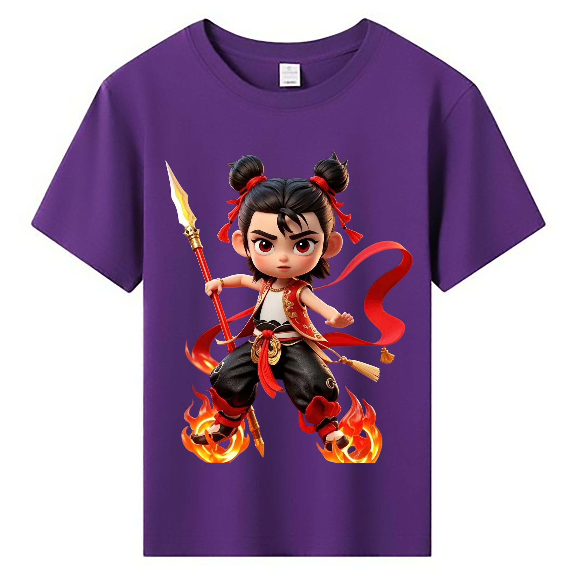 （画像用） Ne Zha 2 ナタ 魔童の大暴れ 綿100％キッズTシャツ（フロントプリント）