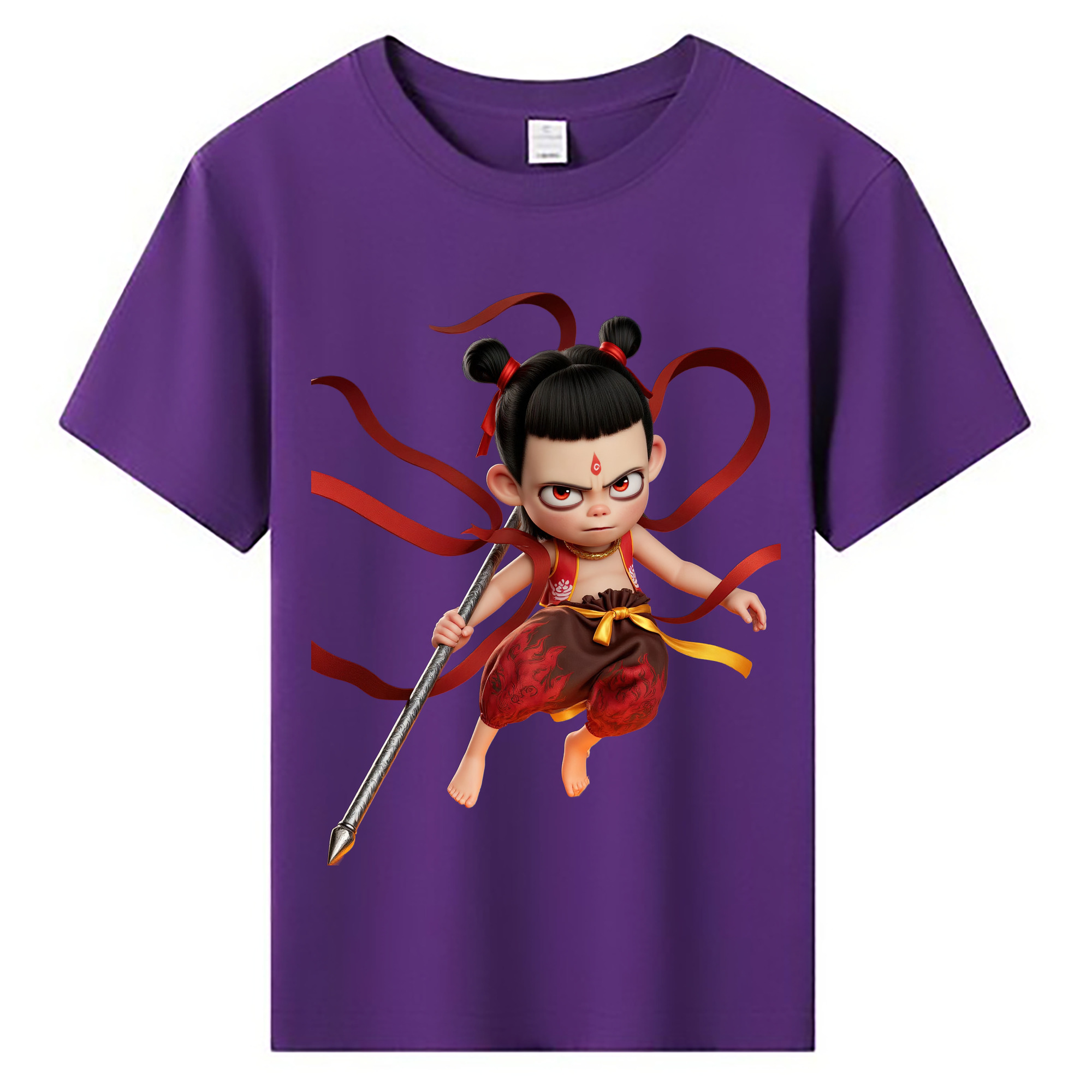 （画像用） Ne Zha 2 ナタ 魔童の大暴れ 綿100％キッズTシャツ（フロントプリント）