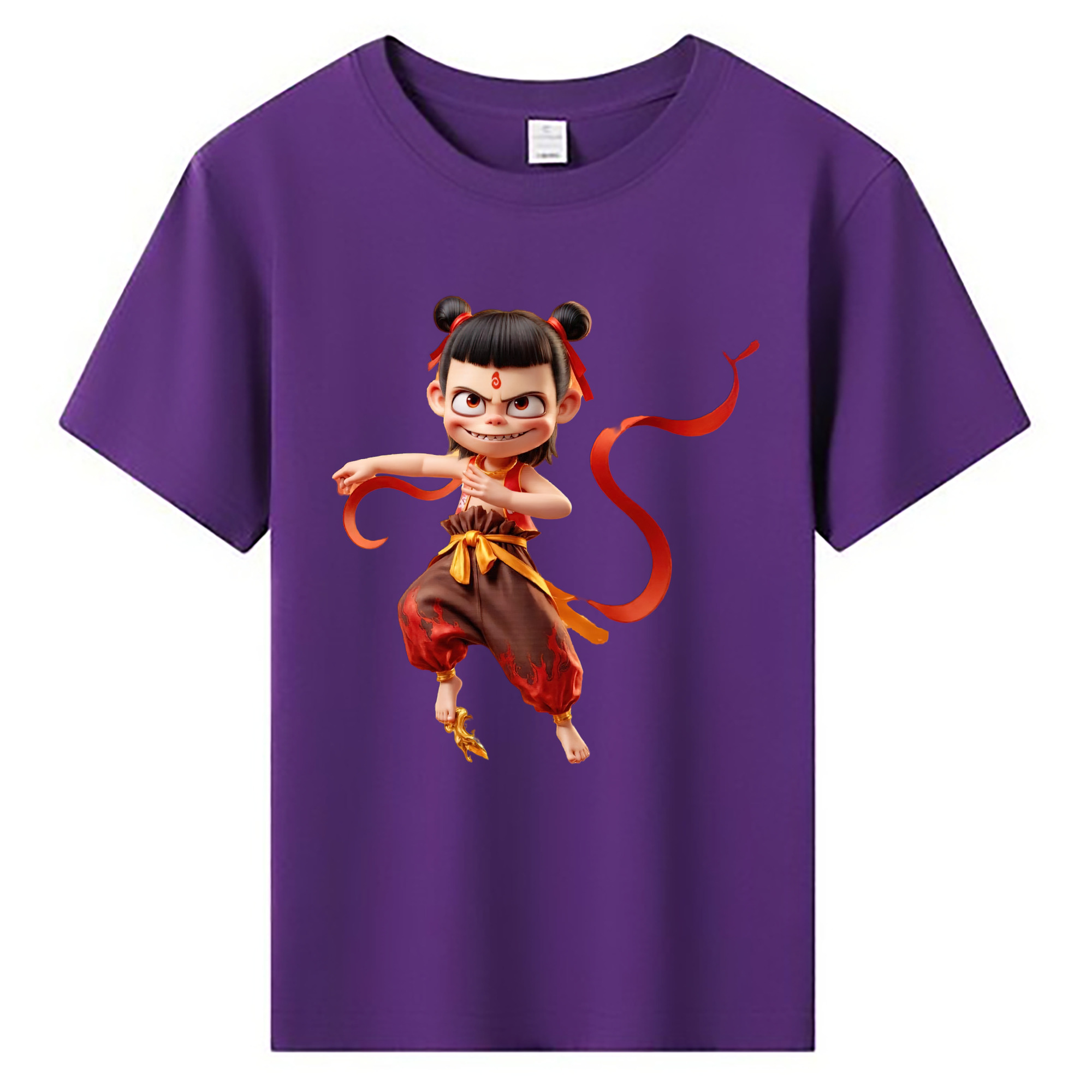 （画像用） Ne Zha 2 ナタ 魔童の大暴れ 綿100％キッズTシャツ（フロントプリント）