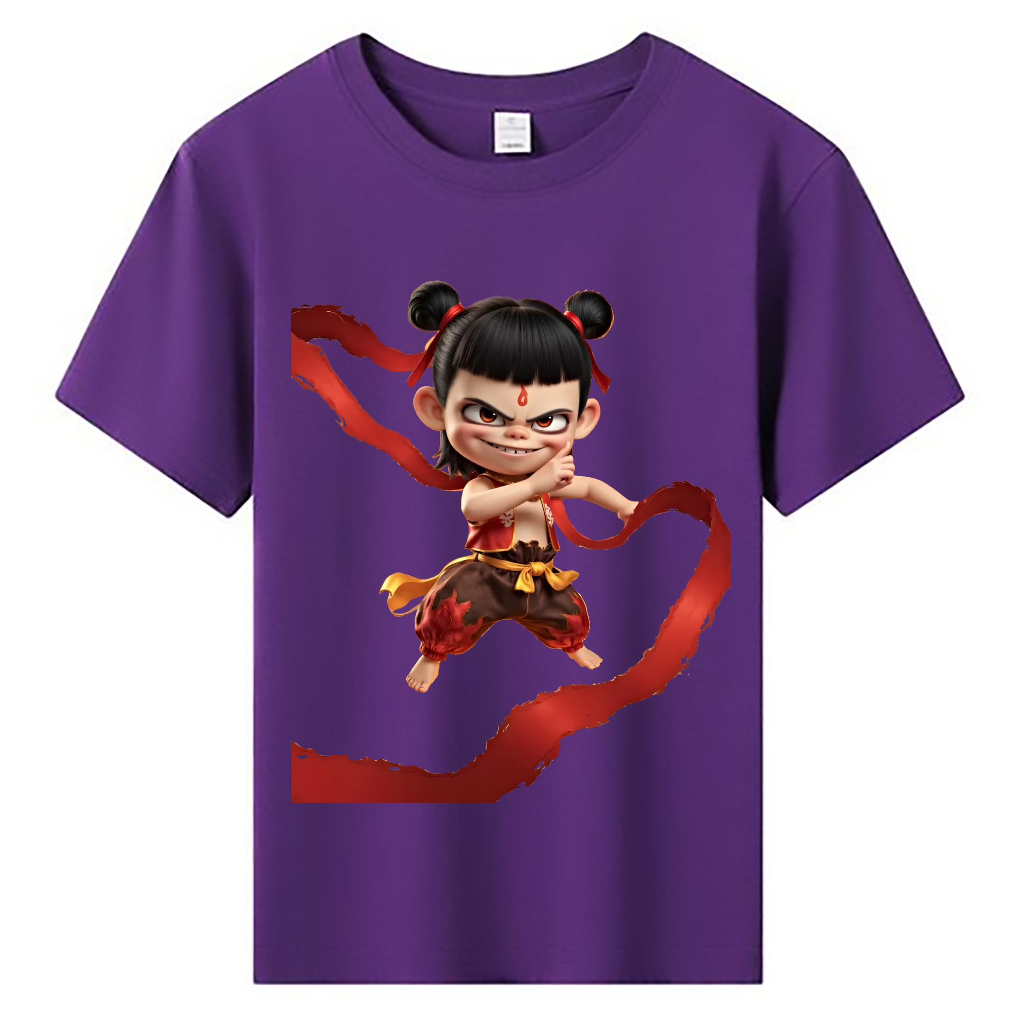 （画像用） Ne Zha 2 ナタ 魔童の大暴れ 綿100％キッズTシャツ（フロントプリント）