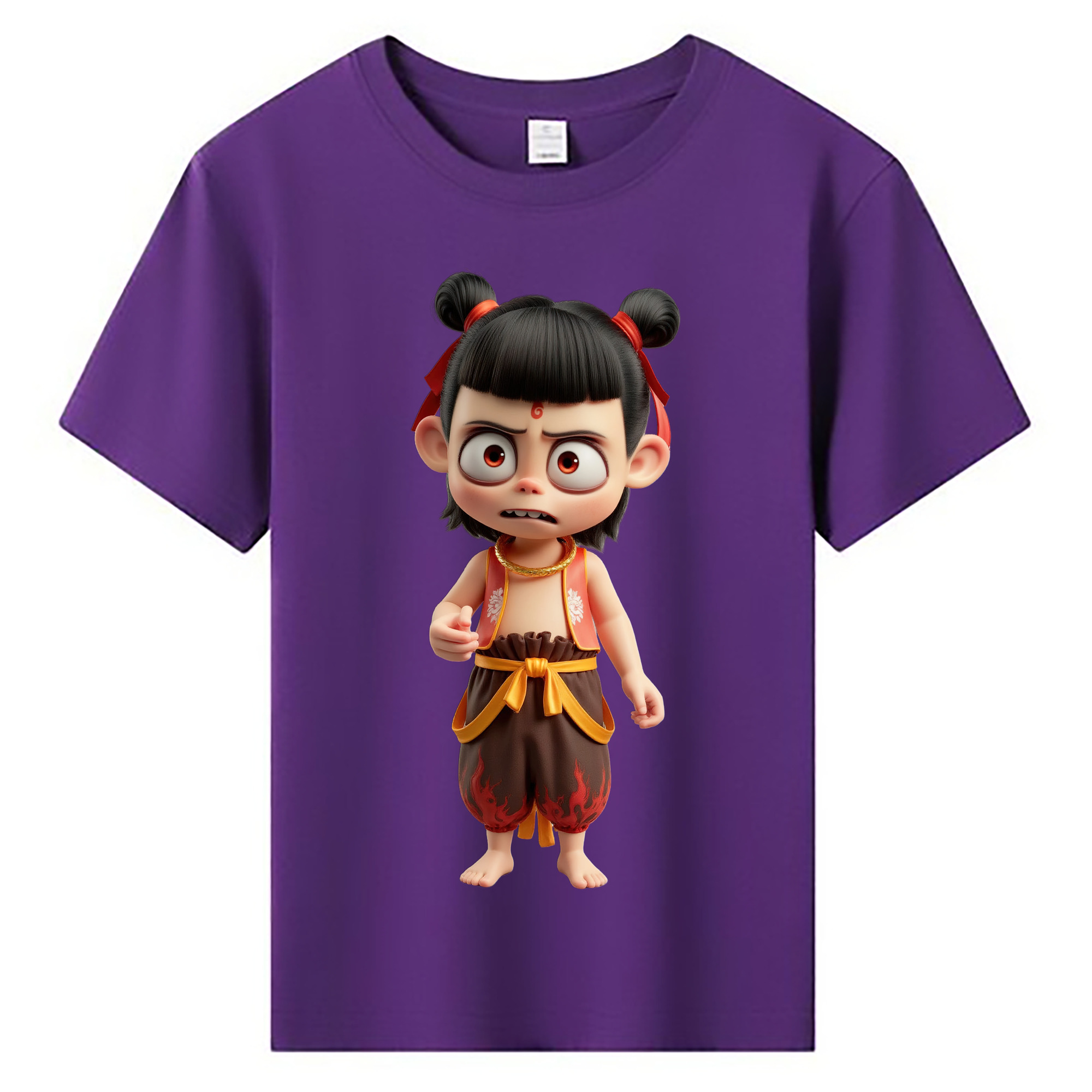 （画像用） Ne Zha 2 ナタ 魔童の大暴れ 綿100％キッズTシャツ（フロントプリント）