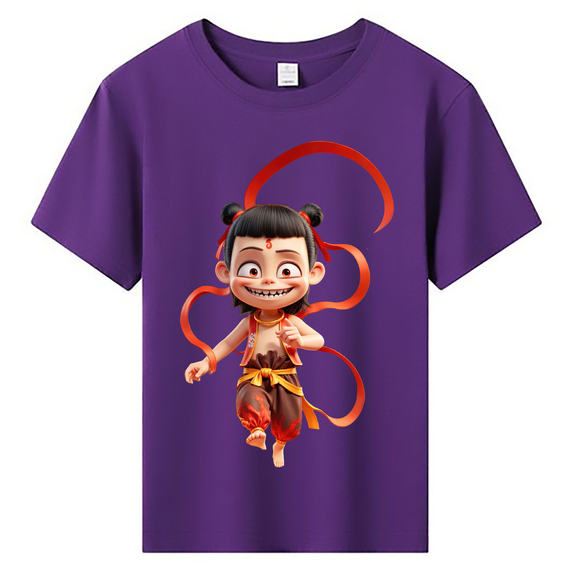 （画像用） Ne Zha 2 ナタ 魔童の大暴れ 綿100％キッズTシャツ（フロントプリント）