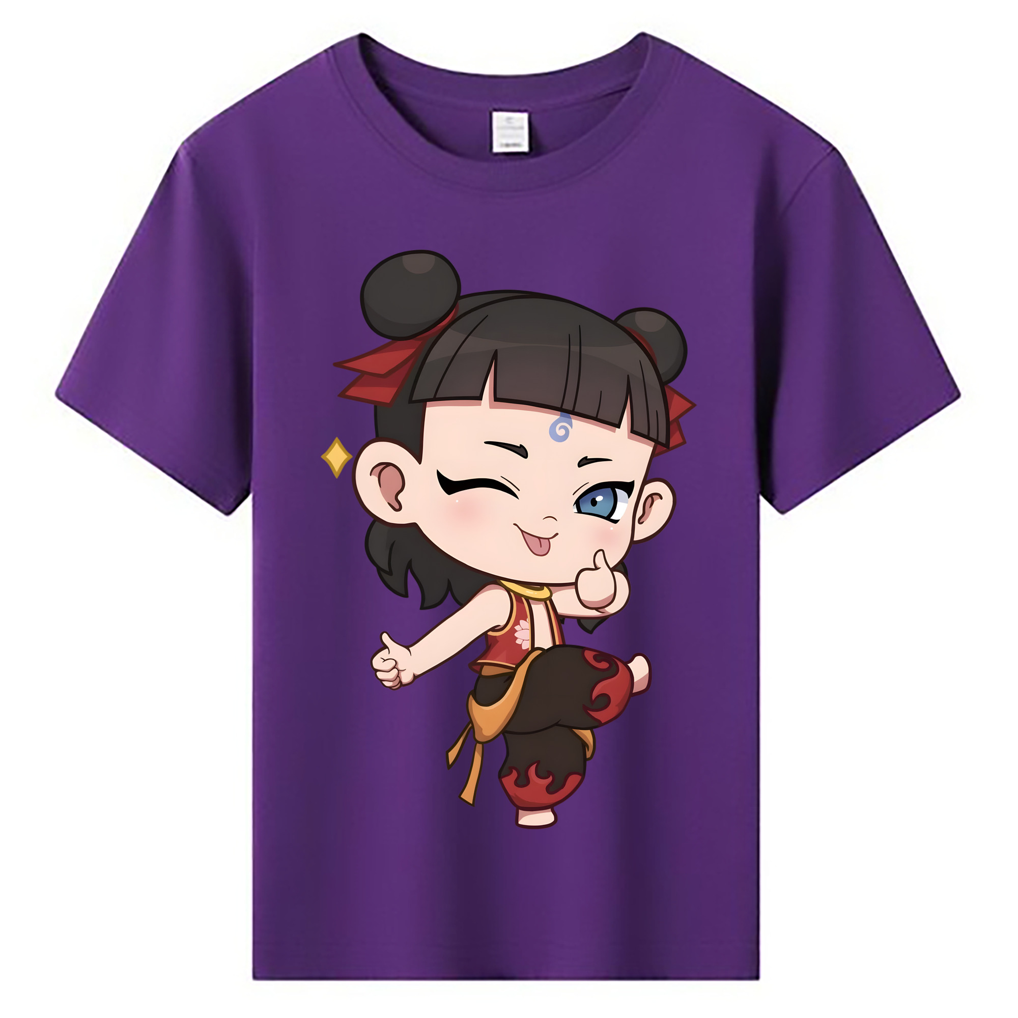 （画像用） Ne Zha 2 ナタ 魔童の大暴れ 綿100％キッズTシャツ（フロントプリント）