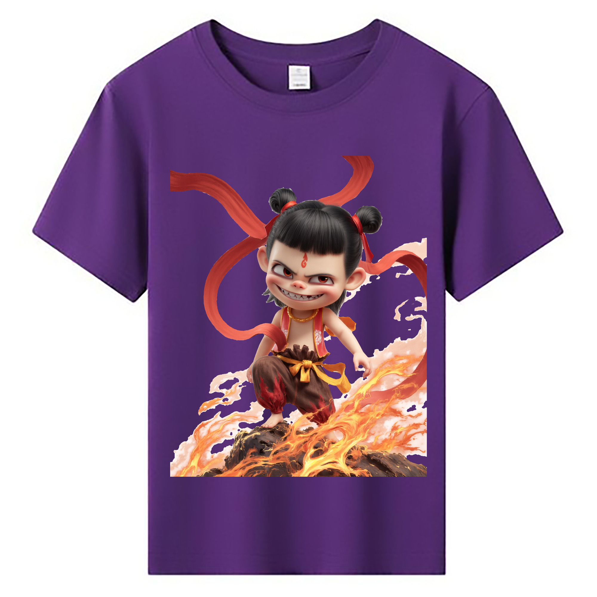（画像用） Ne Zha 2 ナタ 魔童の大暴れ 綿100％キッズTシャツ（フロントプリント）