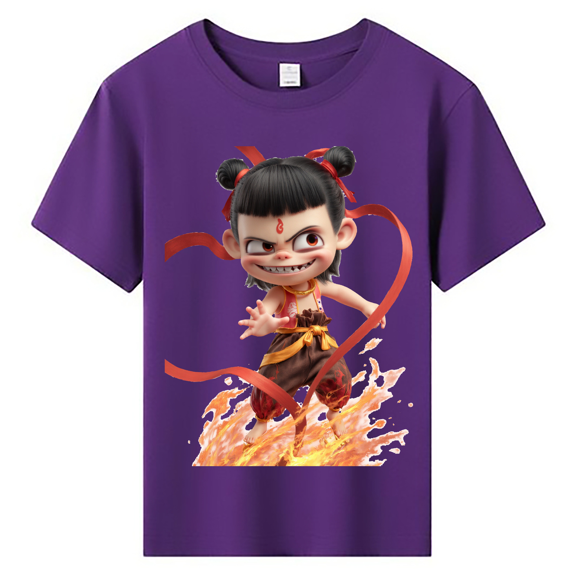 （画像用） Ne Zha 2 ナタ 魔童の大暴れ 綿100％キッズTシャツ（フロントプリント）