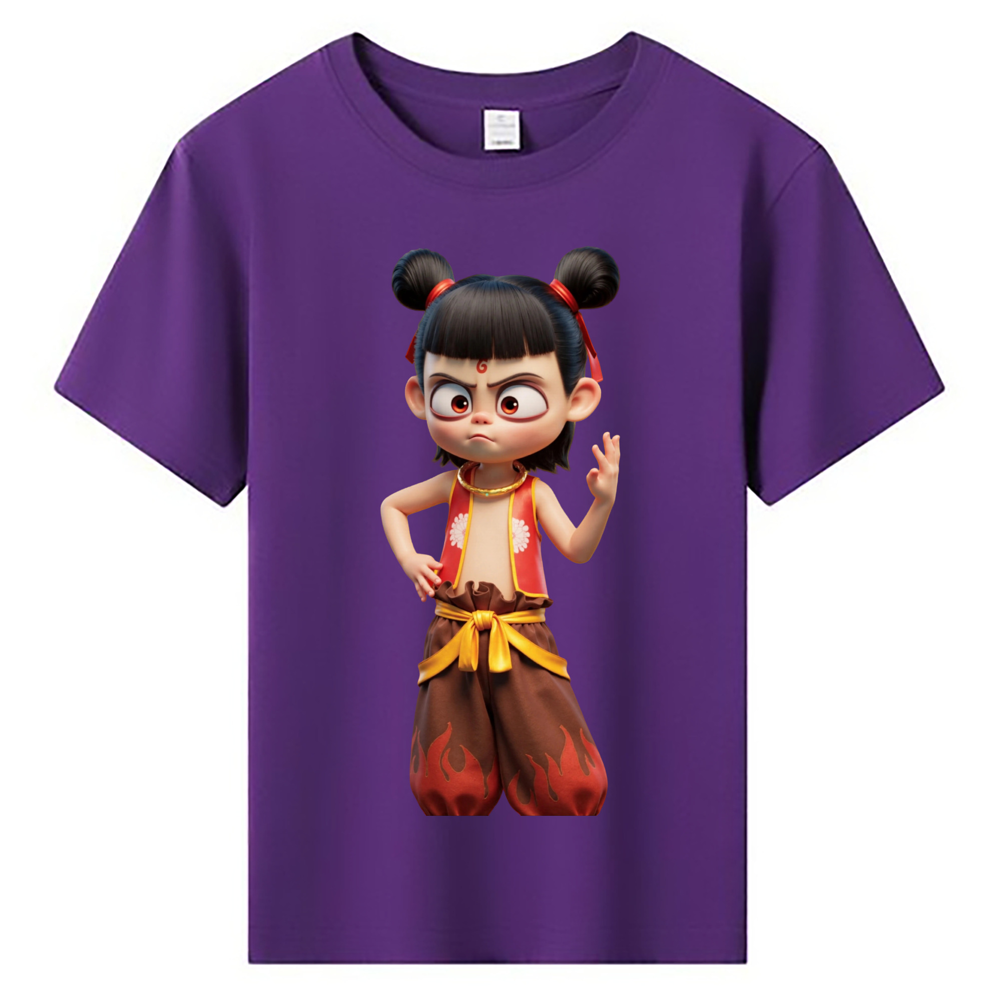 （画像用） Ne Zha 2 ナタ 魔童の大暴れ 綿100％キッズTシャツ（フロントプリント）