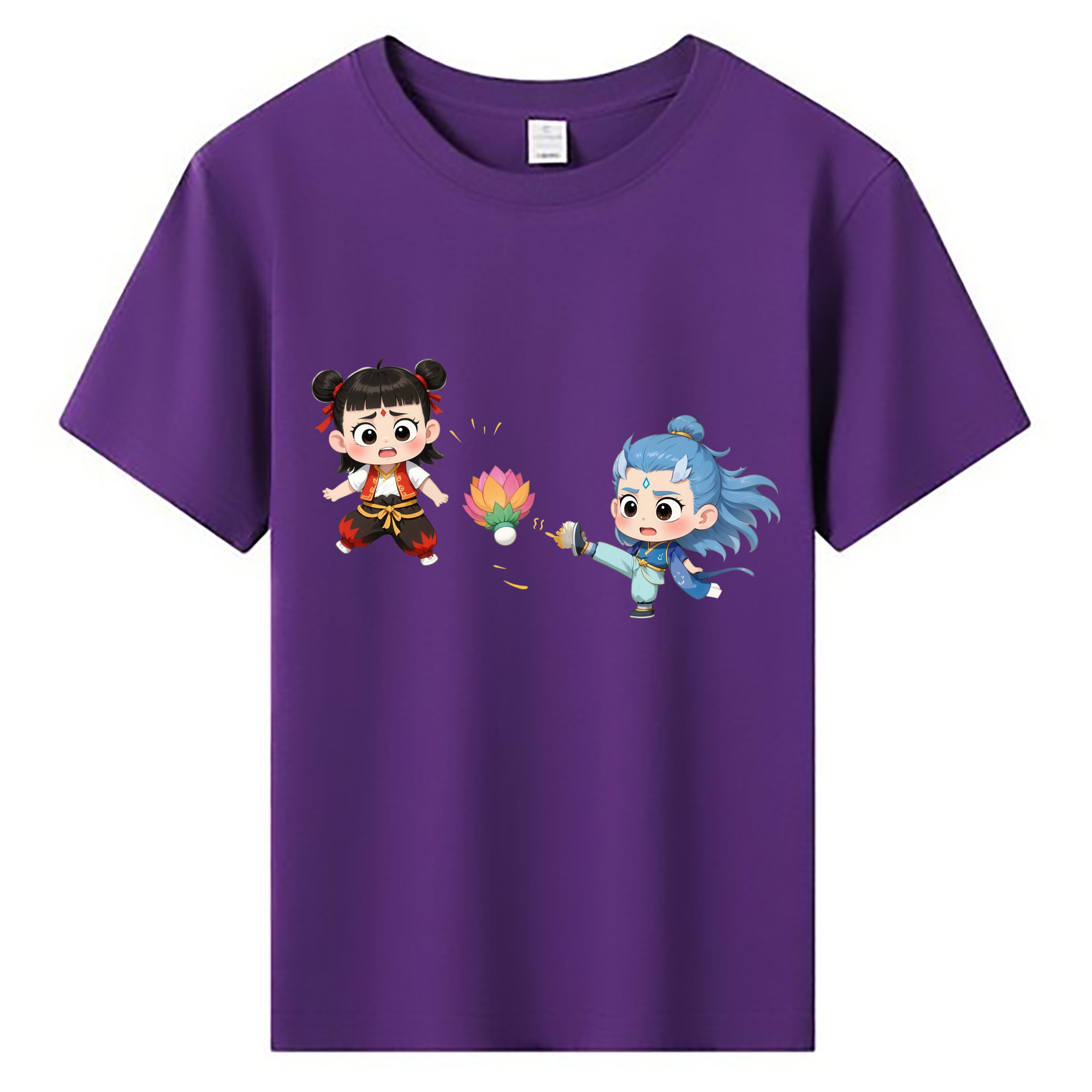 （画像用） Ne Zha 2 ナタ 魔童の大暴れ 綿100％キッズTシャツ（フロントプリント）